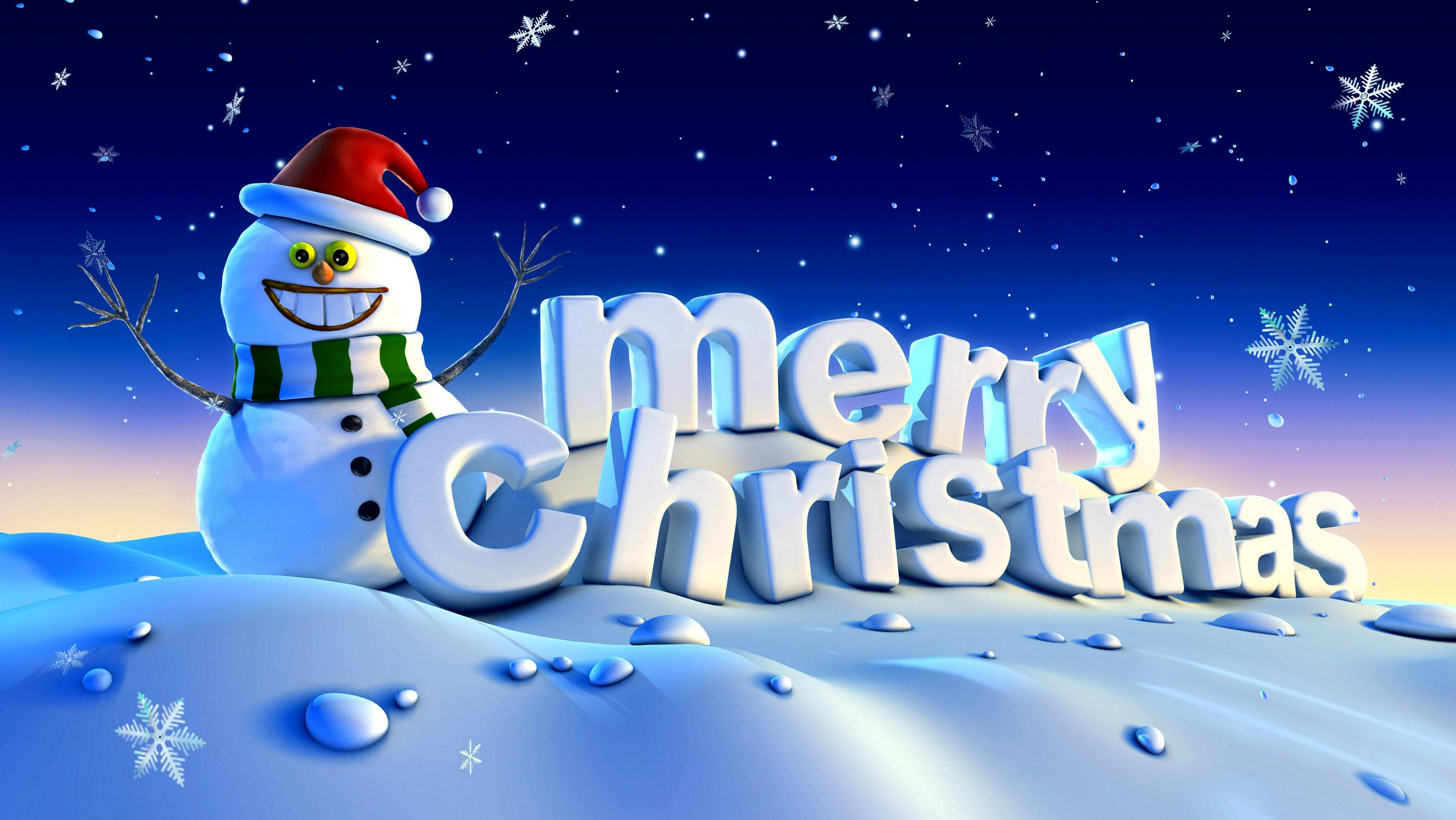 snowman, red hat, green scarf, 4K Desktop Wallpaper