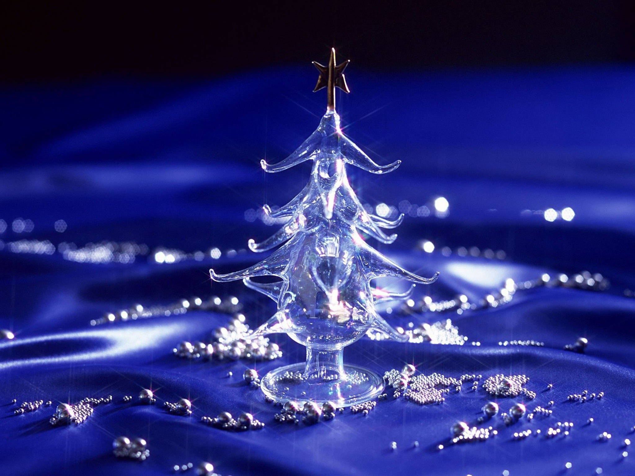 Christmas Desktop, glass Christmas tree, gold star topper, Full HD Desktop Wallpaper
