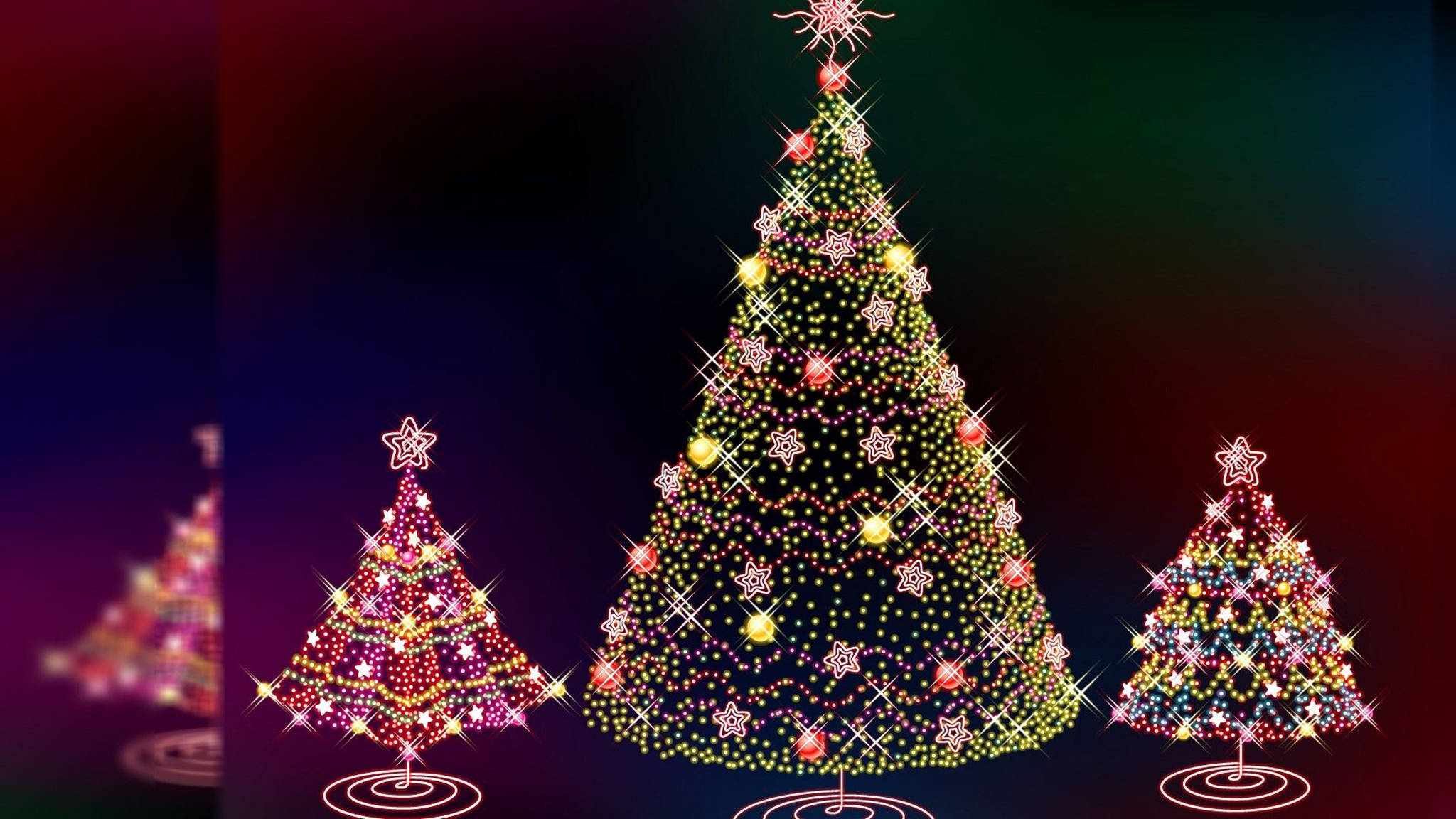 Christmas Desktop, colorful trees, glowing Christmas trees, Full HD Desktop Wallpaper