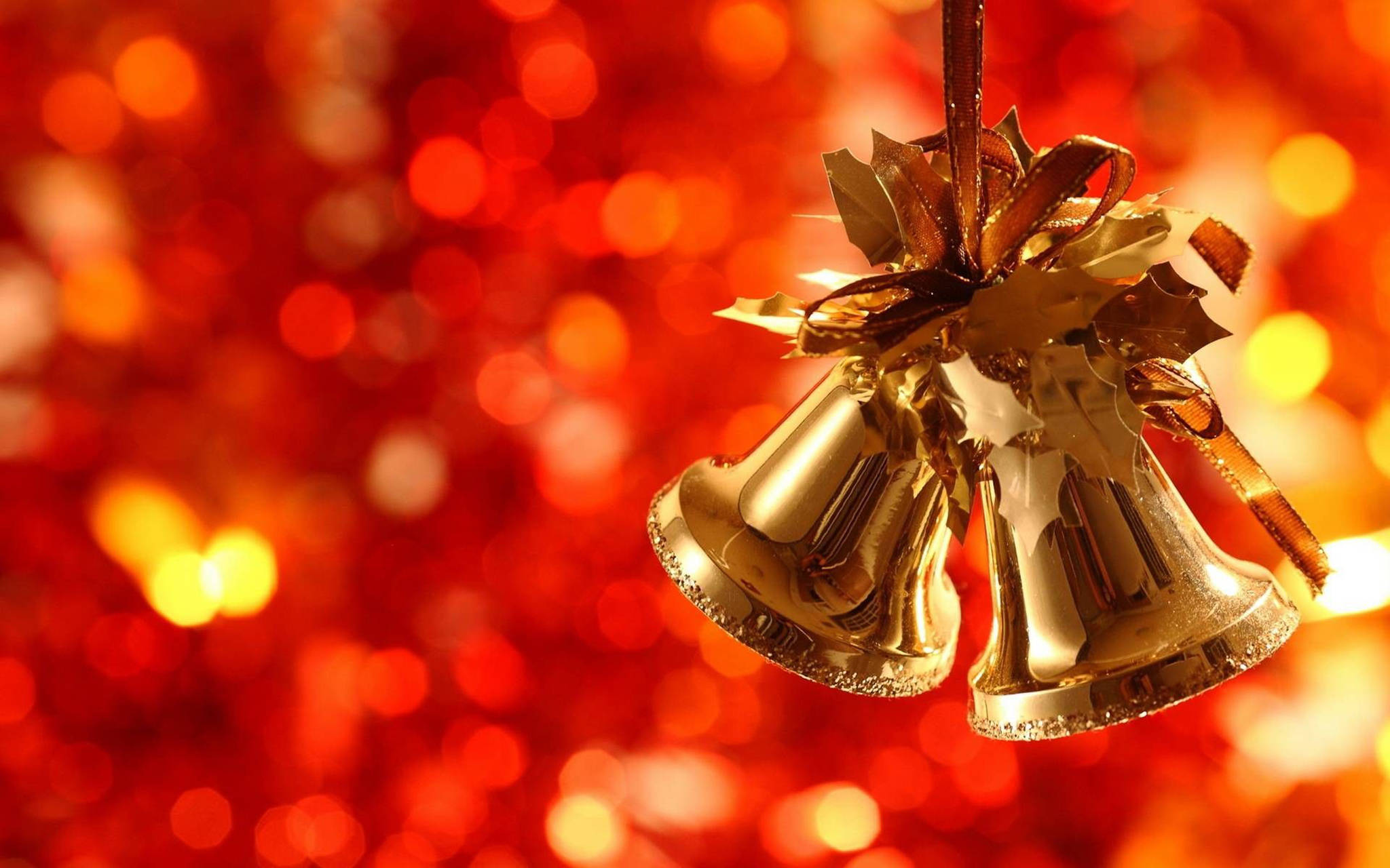 Christmas Desktop, gold bells, shiny golden bells, Full HD Desktop Wallpaper