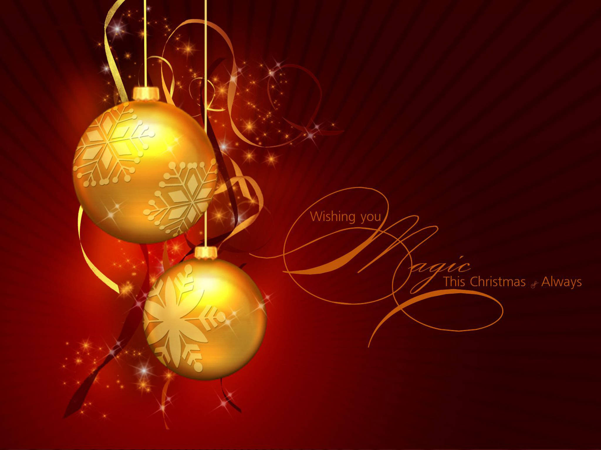 Christmas Desktop, golden snowflake ornaments, radiant red background, Full HD Desktop Wallpaper