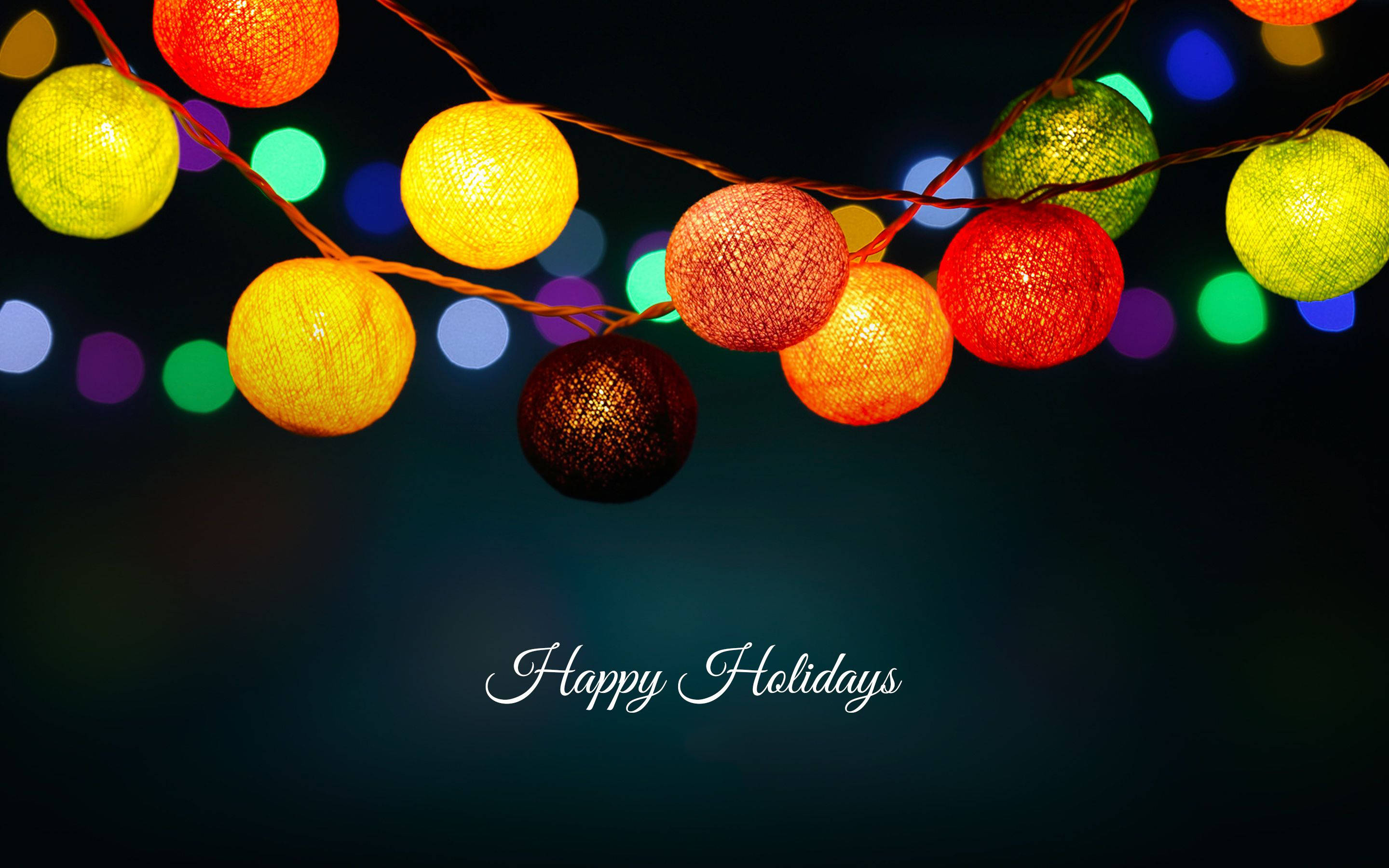 Christmas Desktop, colorful lanterns, vibrant woven string lights, 2K Desktop Wallpaper