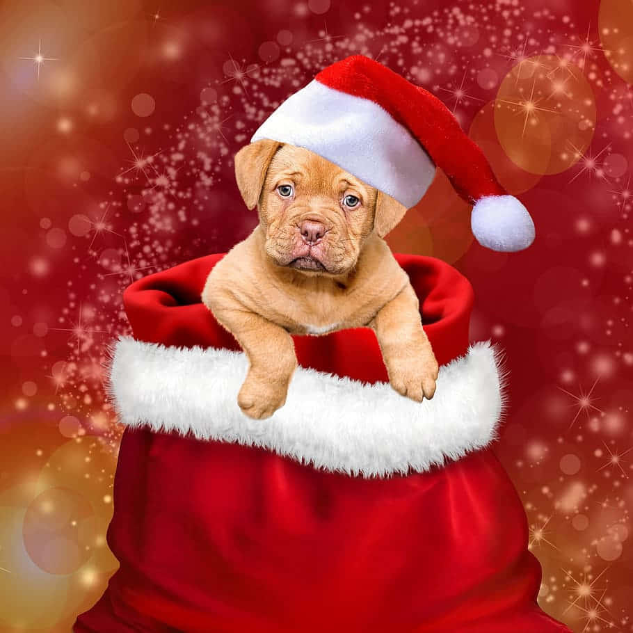 Christmas Dog, Santa hat, brown puppy, SD Desktop Wallpaper