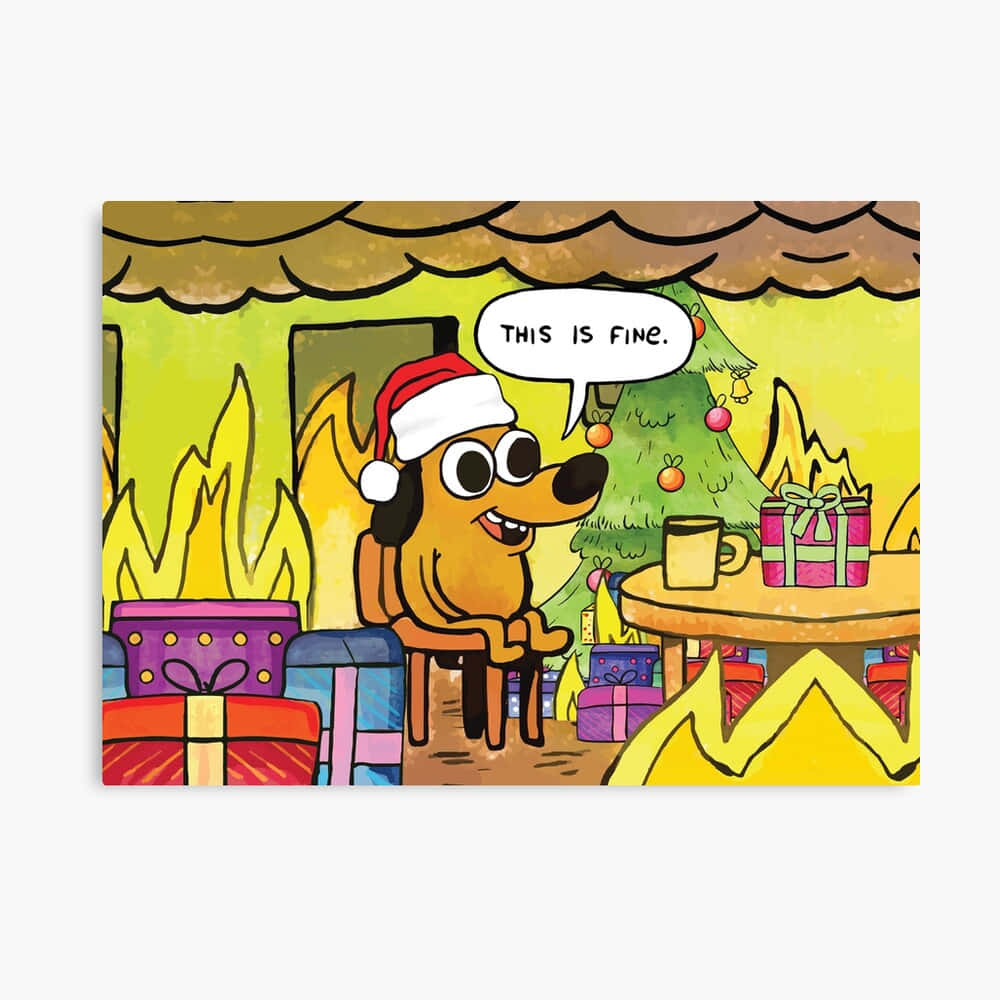 cartoon dog, Santa hat, Christmas tree, SD Desktop Wallpaper
