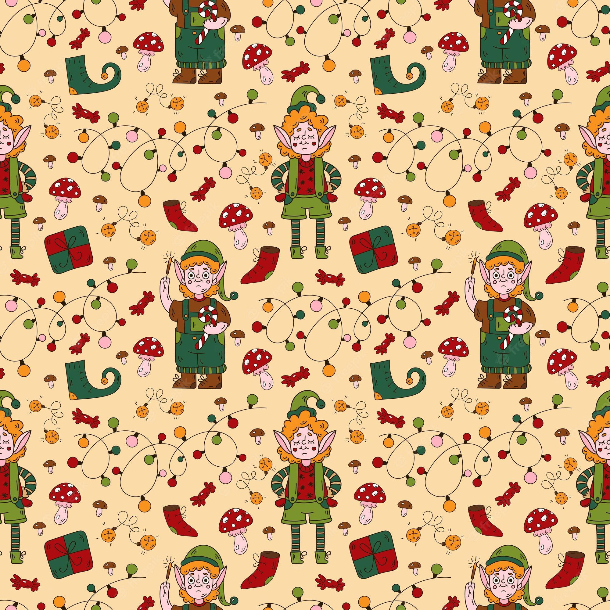Christmas Elf, cartoon elves, candy canes, Full HD Desktop Wallpaper