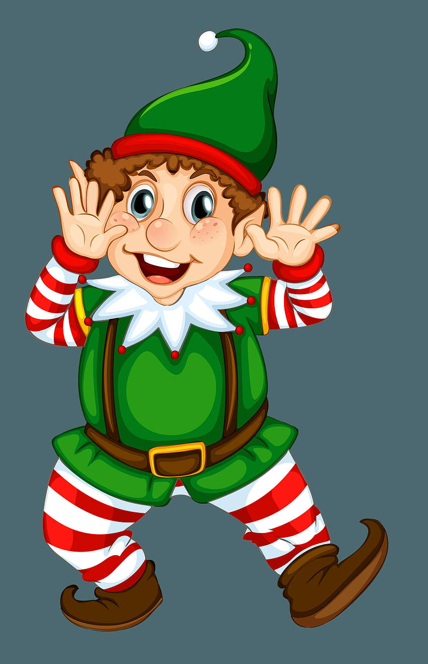 Christmas Elf, green and red striped outfit, peek-a-boo pose, HD Phone Wallpaper