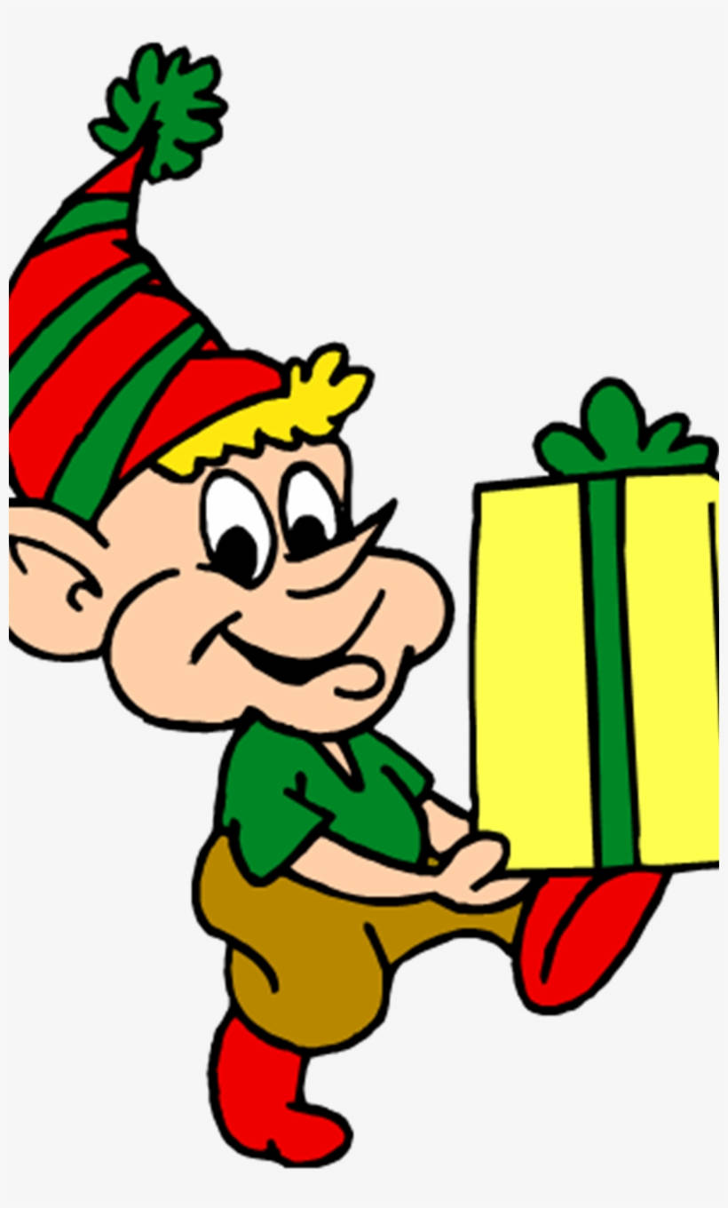 Christmas Elf, red green striped hat, yellow gift box, HD Phone Wallpaper
