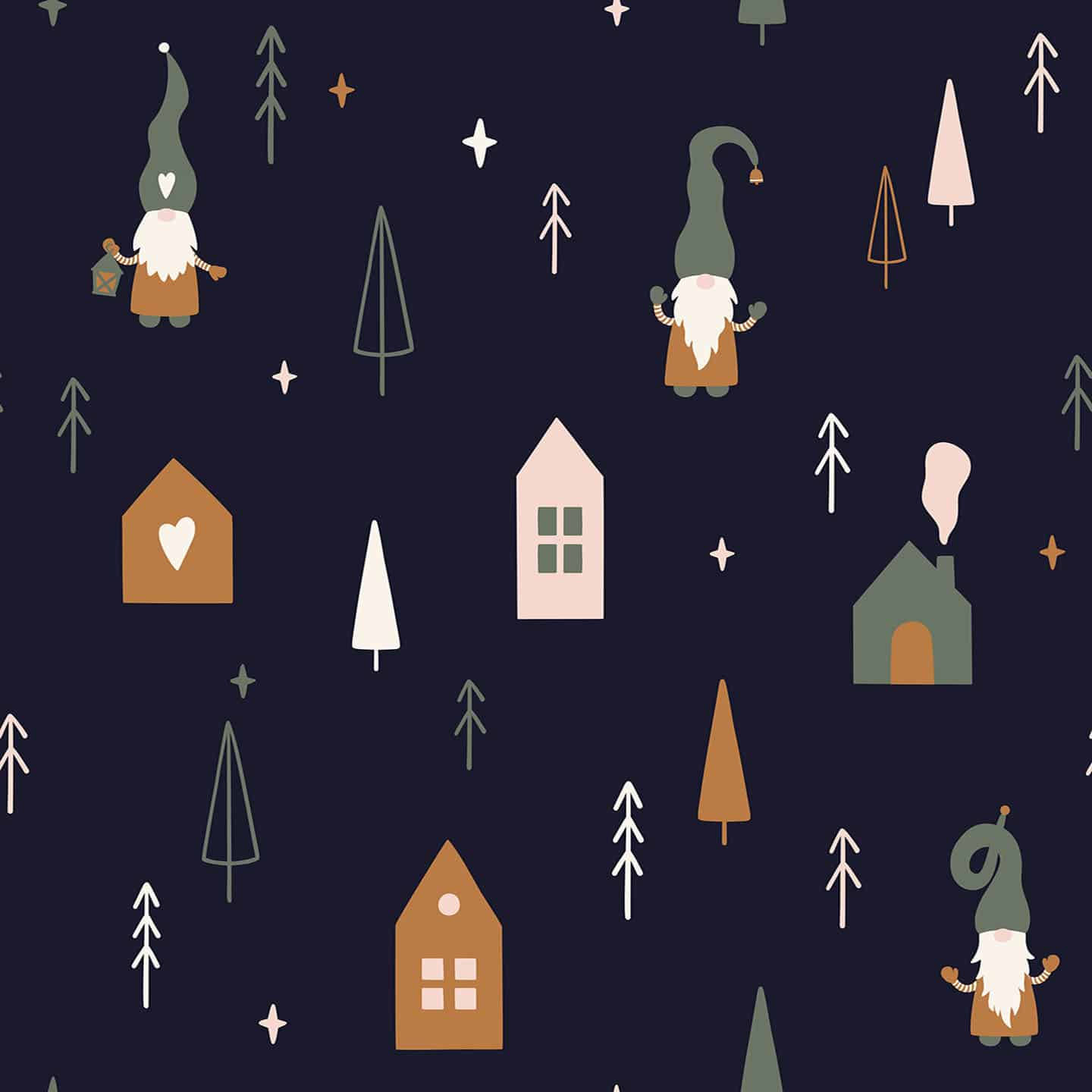 Christmas Elf, starry night sky, whimsical gnomes houses, HD Desktop Wallpaper