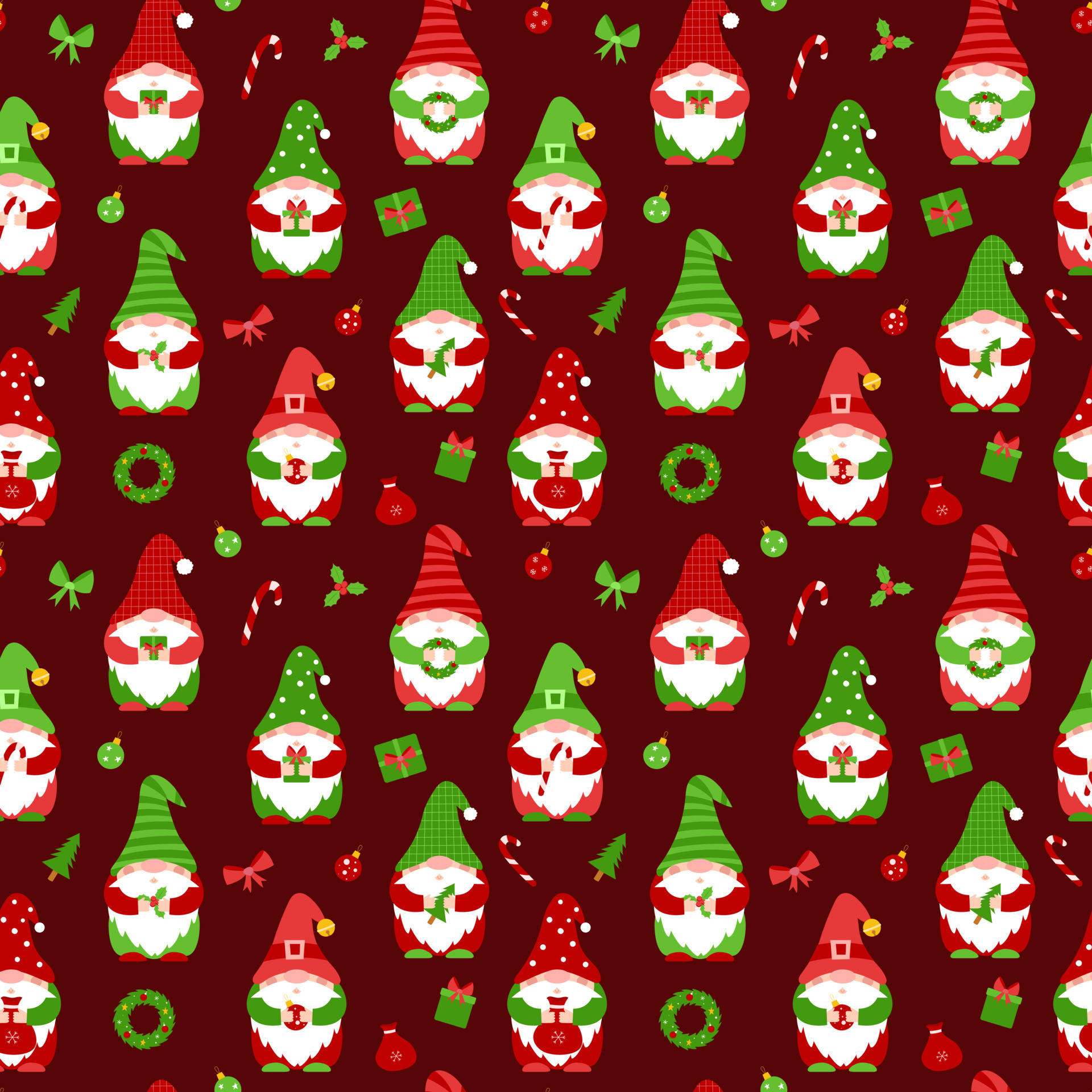 Christmas Elf, red and green gnomes, gifts, Full HD Desktop Wallpaper