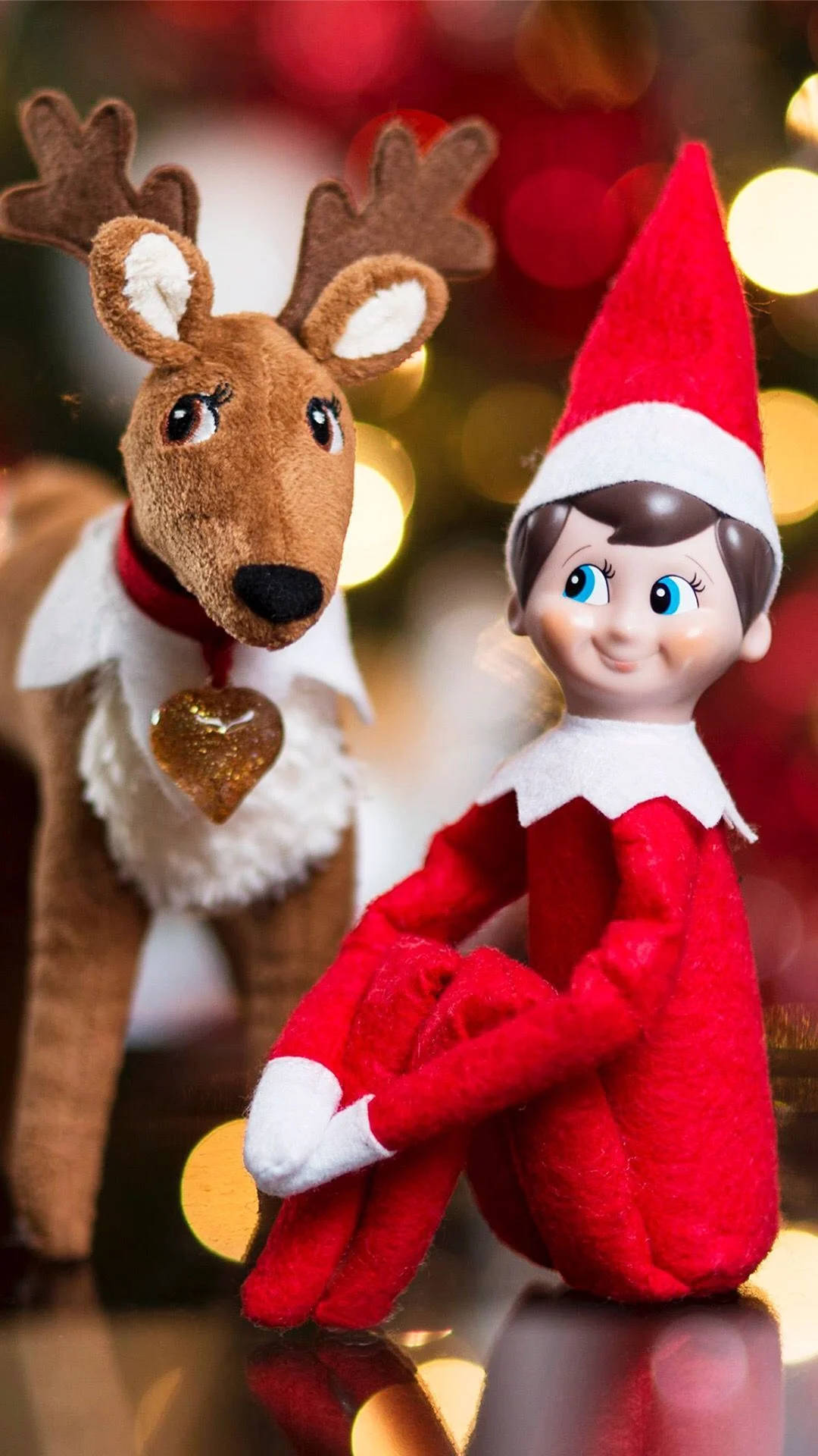 Christmas Elf, red-clad elf doll, plush reindeer toy, Full HD Phone Wallpaper