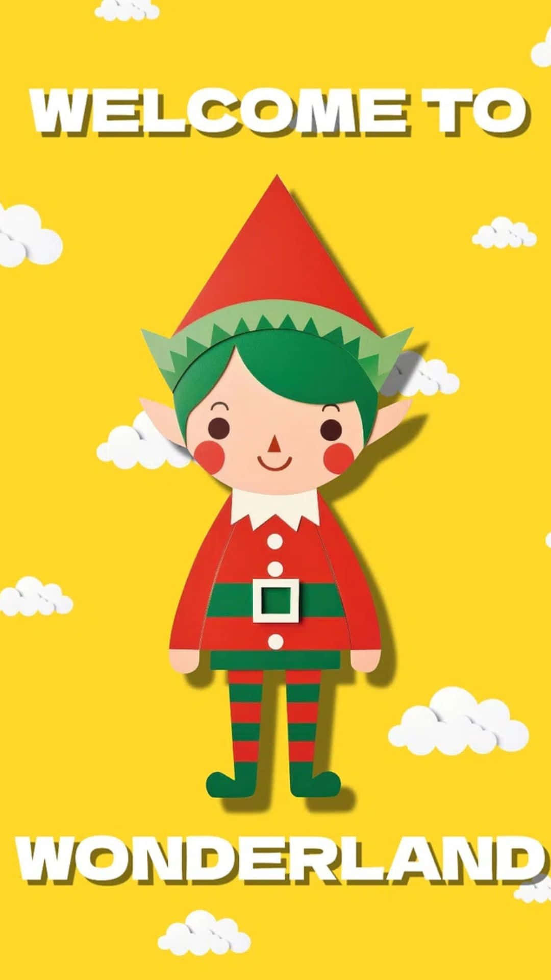 Christmas Elf, red and green outfit, bright yellow sky, Full HD Phone Wallpaper