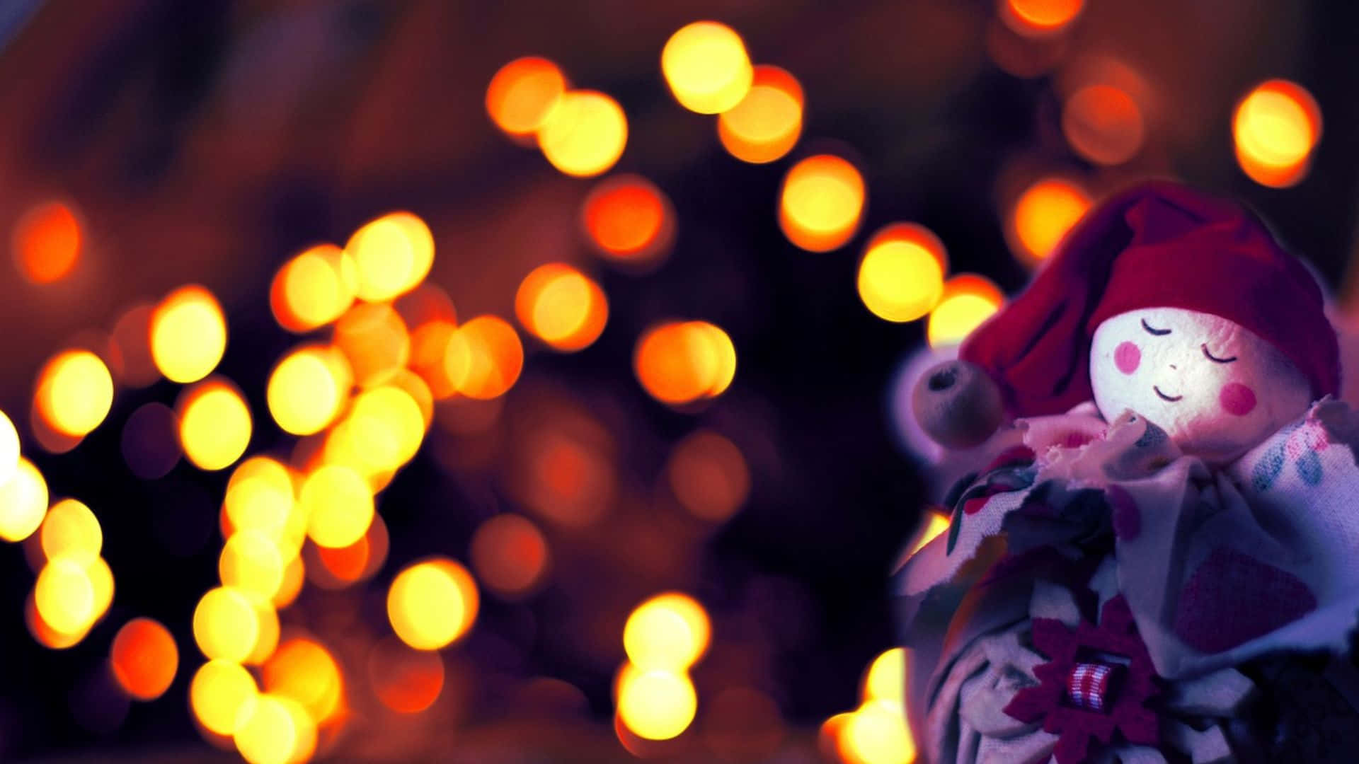 Christmas Elf, festive lights, golden bokeh lights, Full HD Desktop Wallpaper