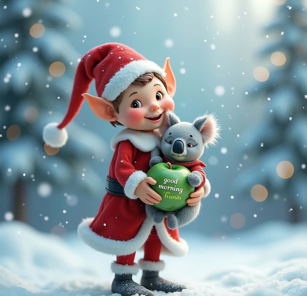 Christmas Elf, koala, red Santa outfit, SD Desktop Wallpaper