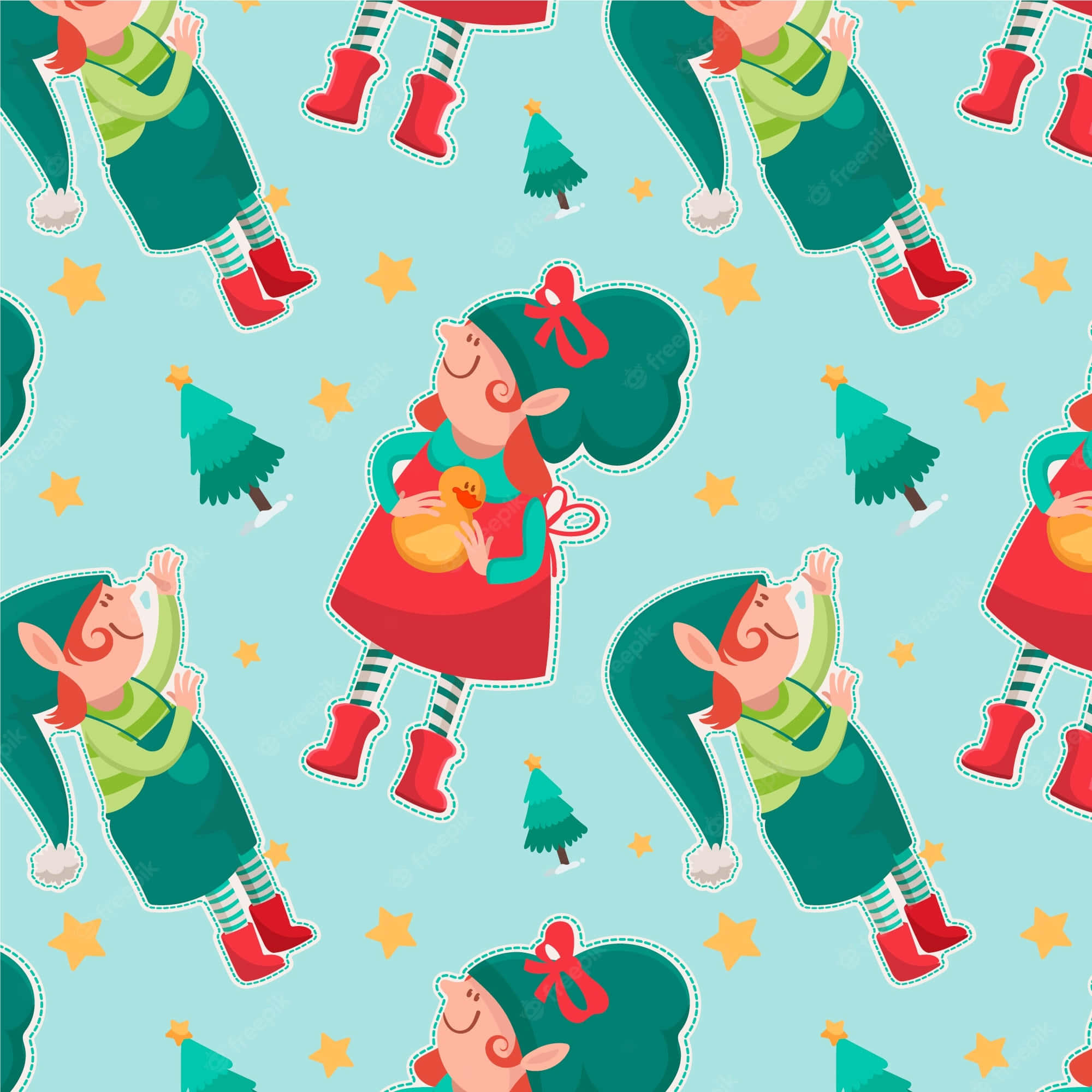 Christmas Elves, red boots, duckling, Full HD Desktop Wallpaper