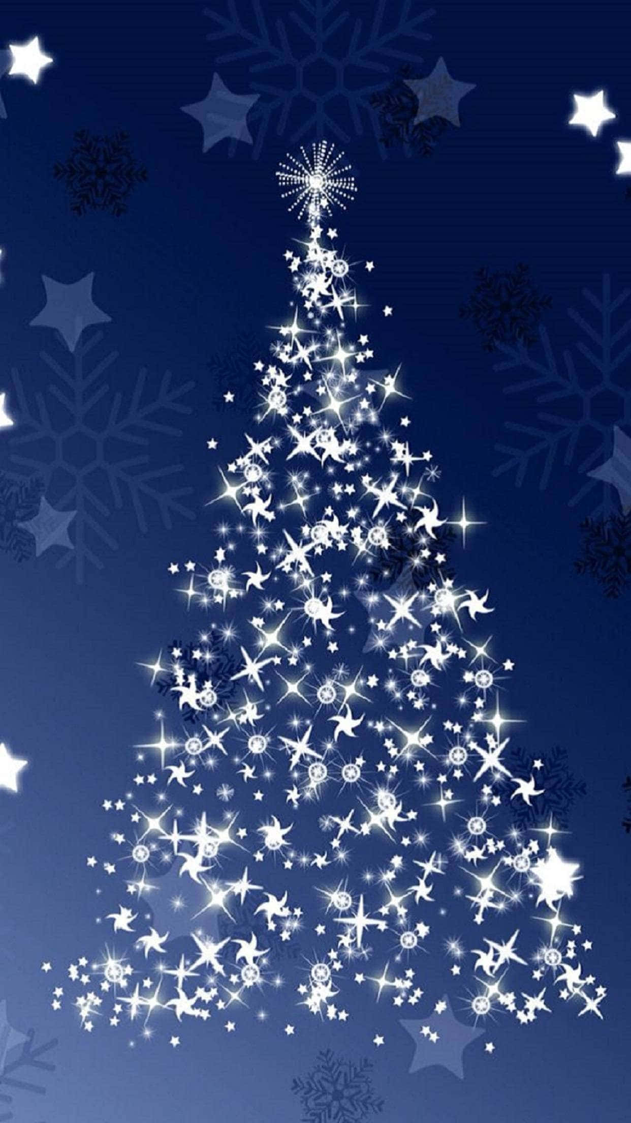 Christmas Eve, star-shaped Christmas tree, deep blue night sky, Full HD Phone Wallpaper