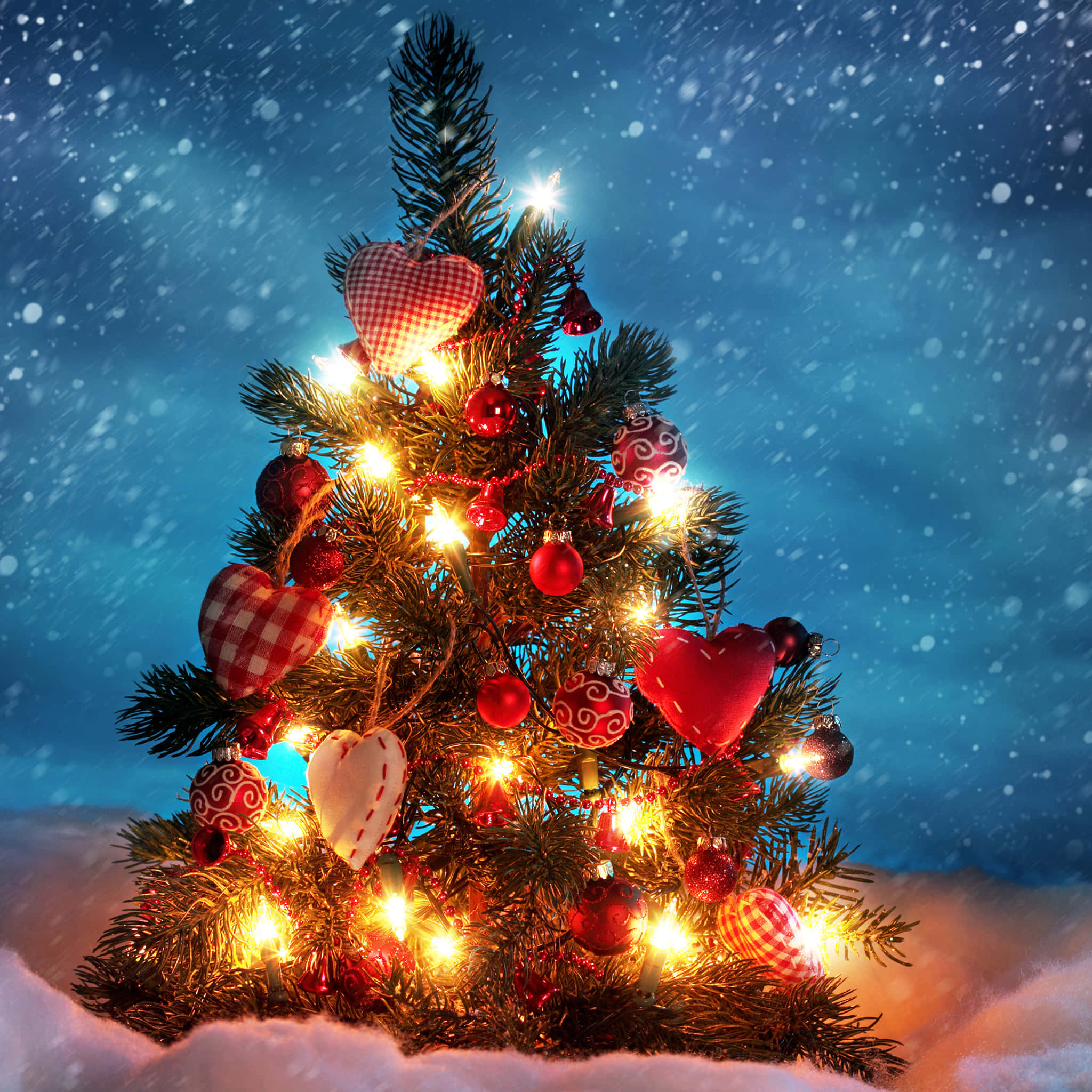 Christmas Eve, Christmas tree, red ornaments, Full HD Desktop Wallpaper
