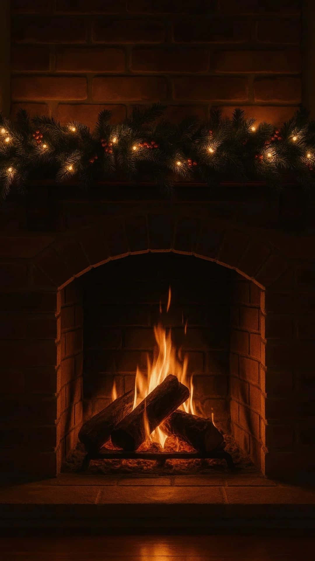cozy christmas fireplace, crackling logs, warm flames, Full HD Phone Wallpaper