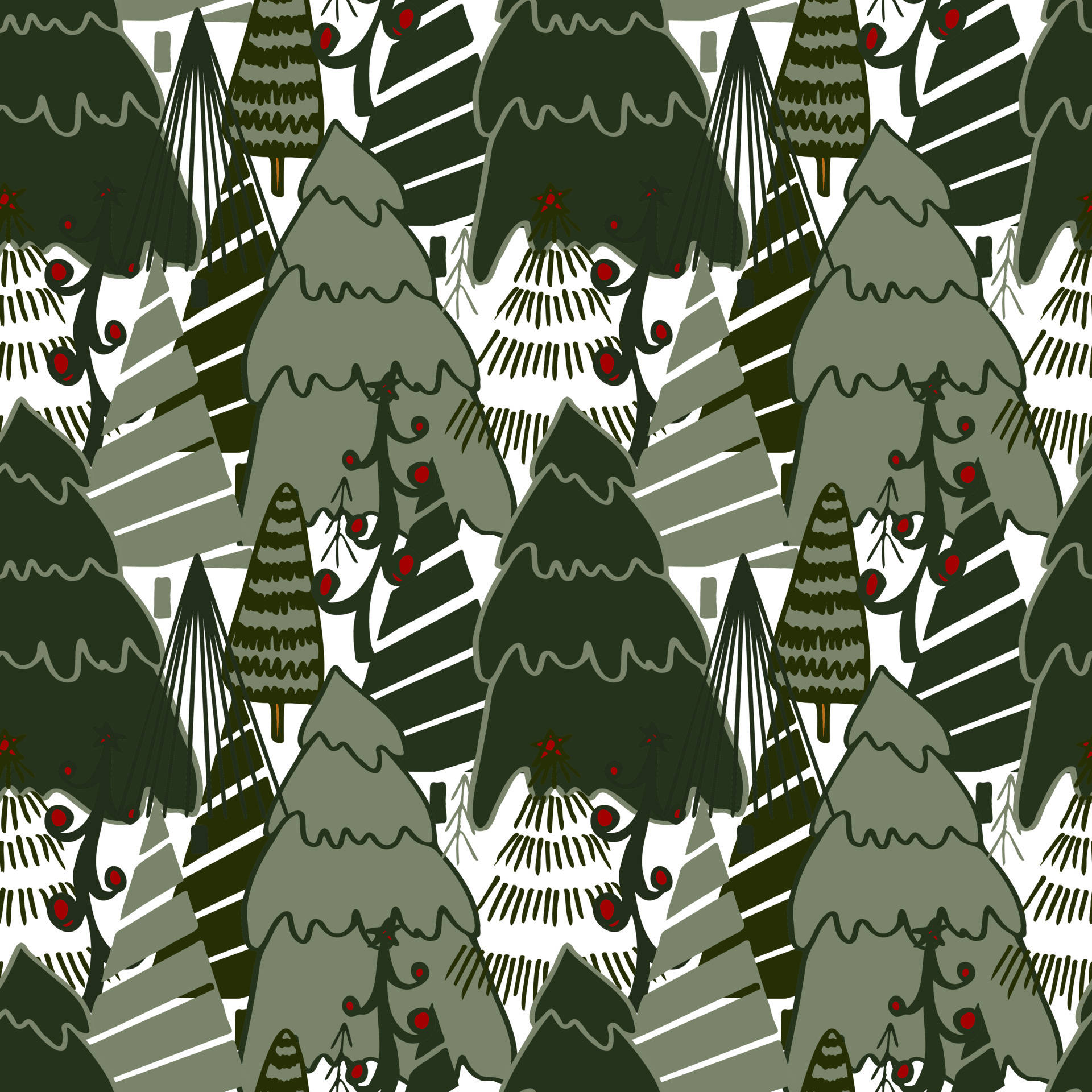 Christmas Forest, red berries, white snow, Full HD Desktop Wallpaper