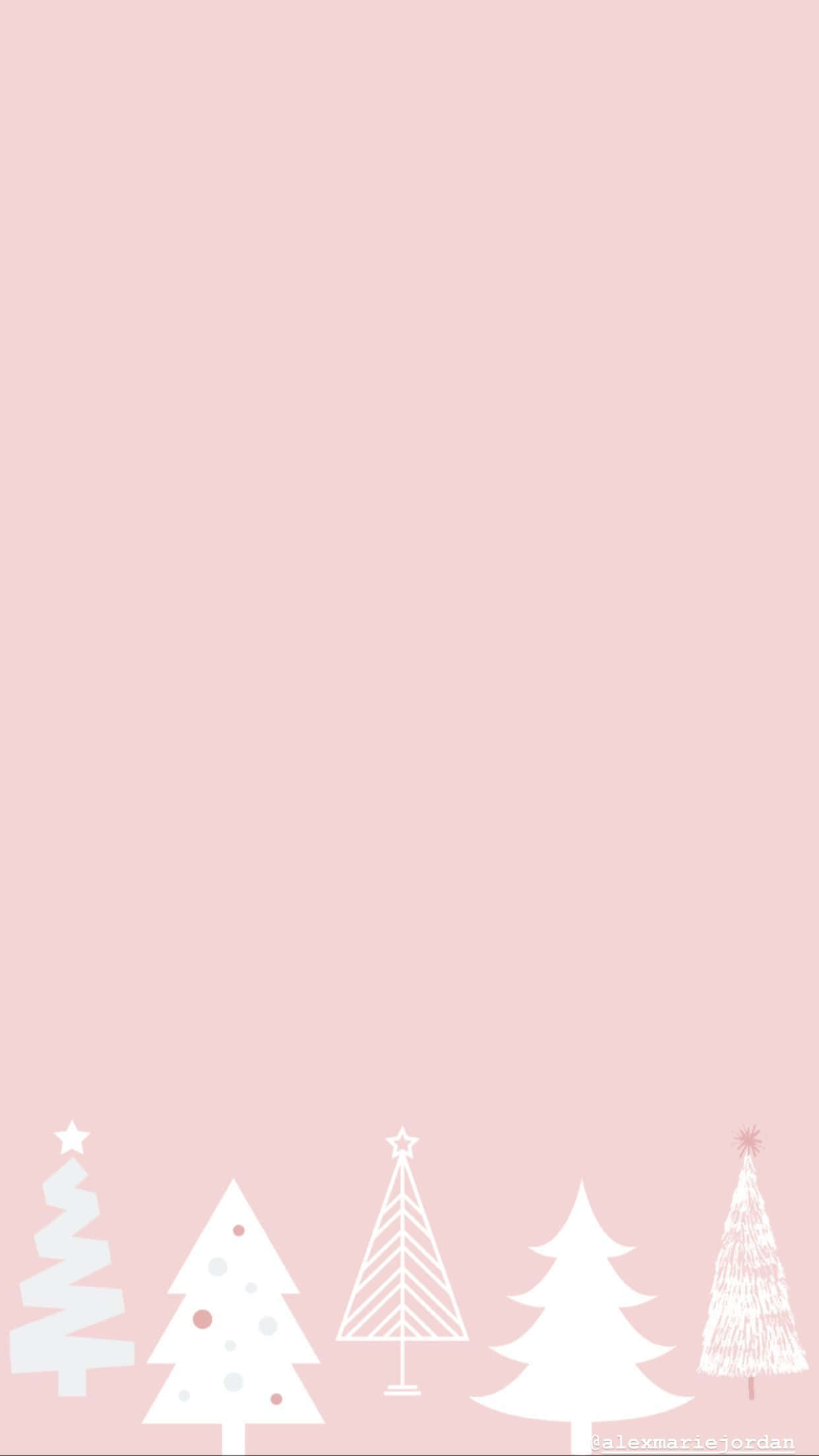 pink Christmas tree, white Christmas trees, stars, Full HD Phone Wallpaper