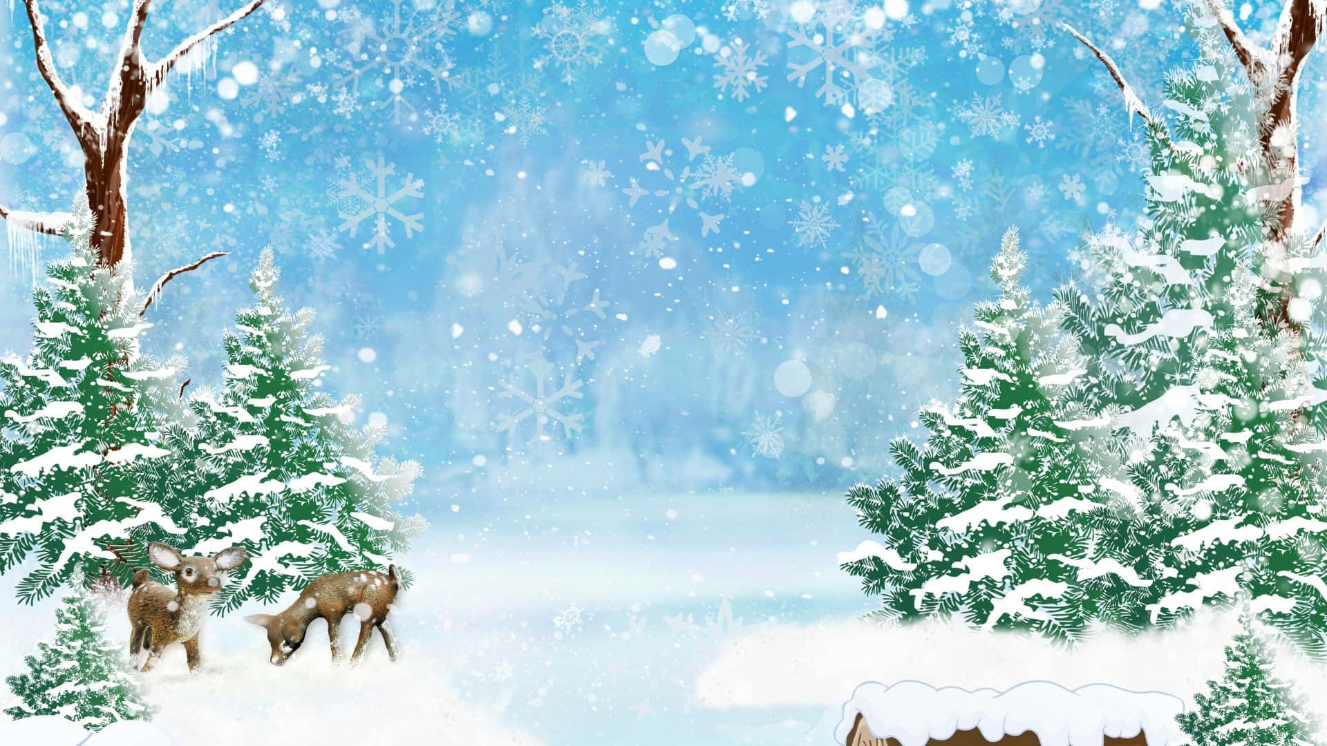 Winter Christmas, pine trees, snowy forest, Full HD Desktop Wallpaper