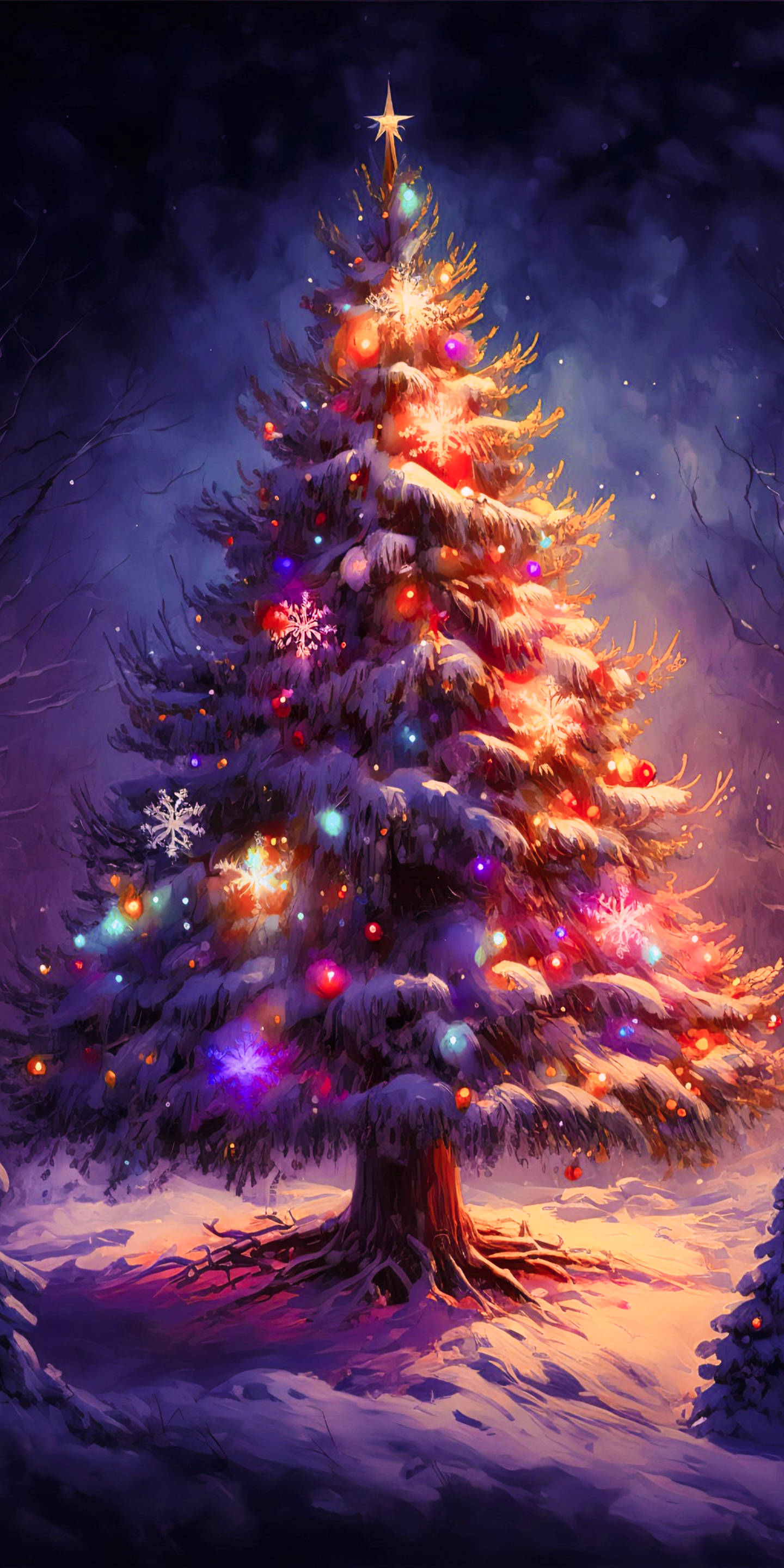 snowy christmas, Christmas tree, soft snow, 2K Phone Wallpaper
