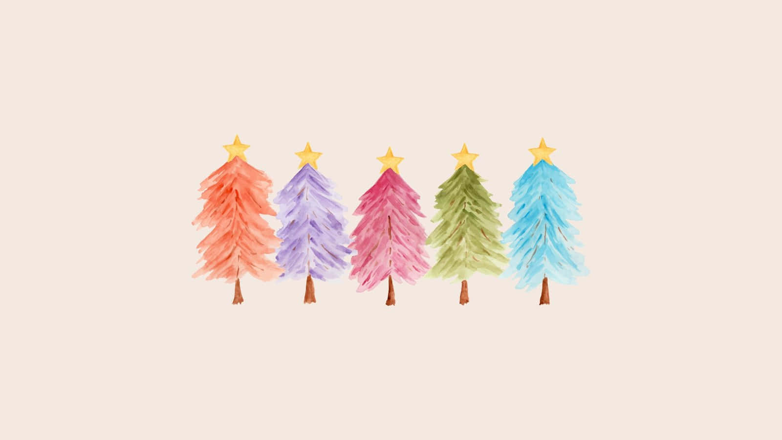 watercolor Christmas trees, pastel hues, gold star, HD Desktop Wallpaper
