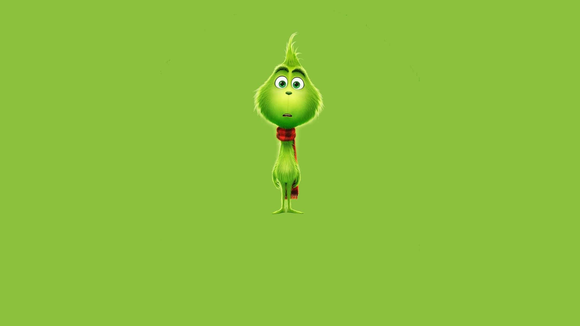 Grinch, red scarf, solid green background, Full HD Desktop Wallpaper
