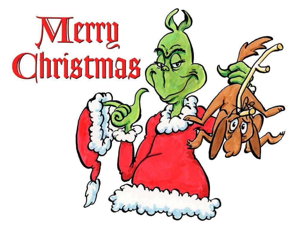 Grinch, Santa suit, dog with reindeer antlers, SD Desktop Wallpaper