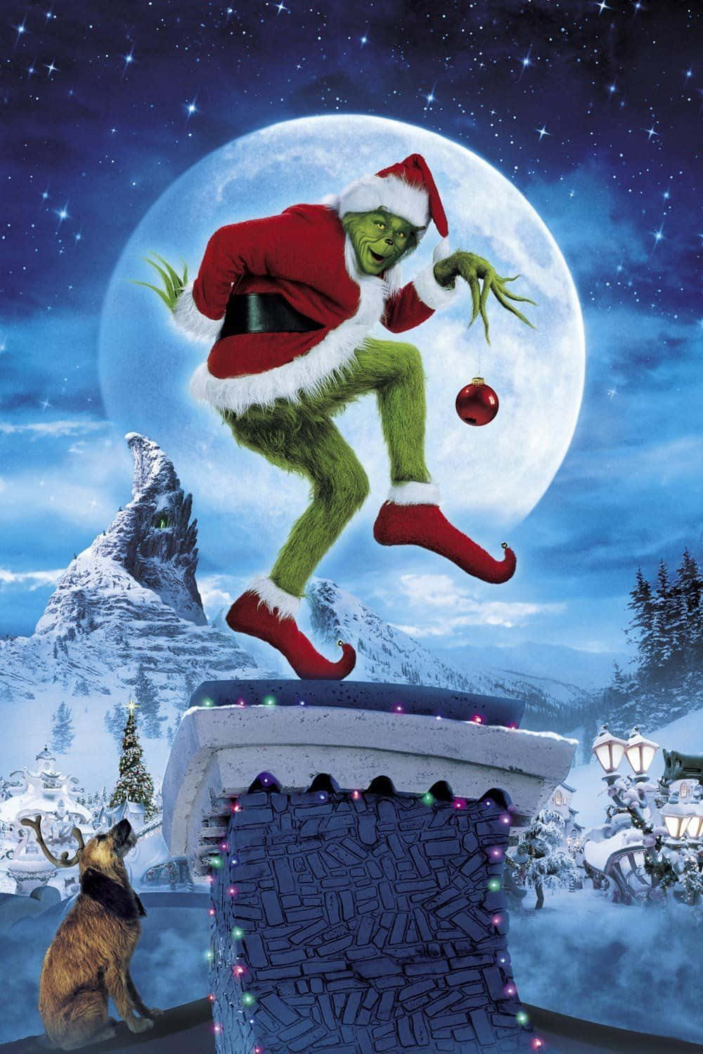 Christmas Grinch, Santa suit, snow-covered roof, HD Phone Wallpaper