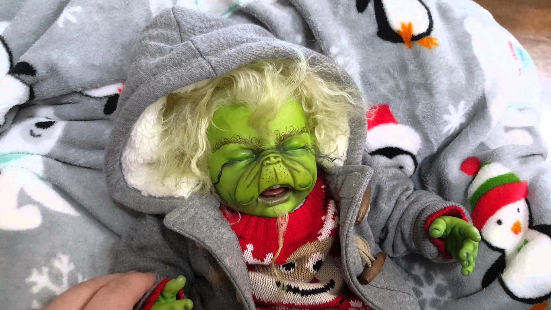 Grinch, green-skinned, curly blonde hair, Full HD Desktop Wallpaper