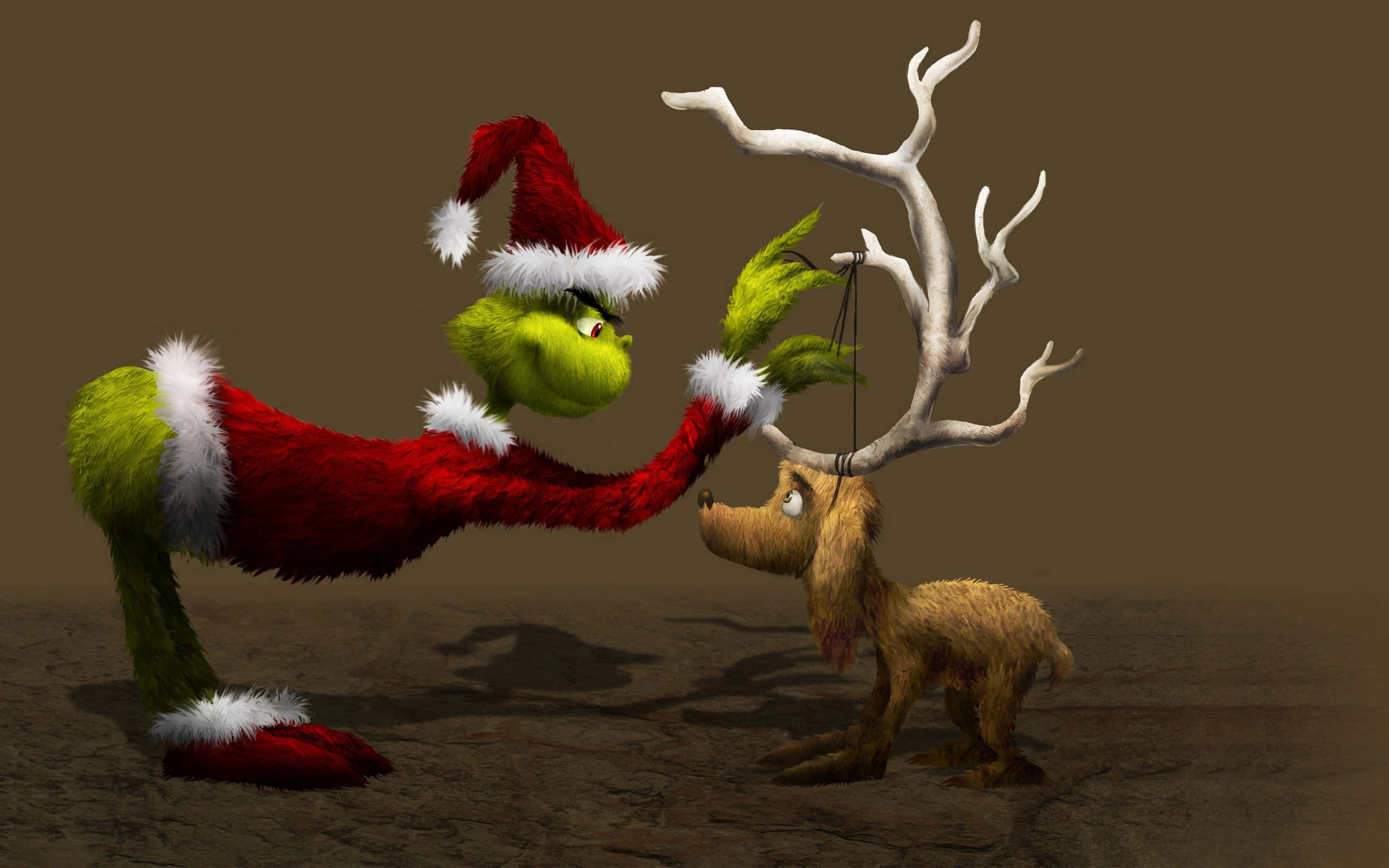Grinch, red Santa suit, reindeer, 2K Desktop Wallpaper