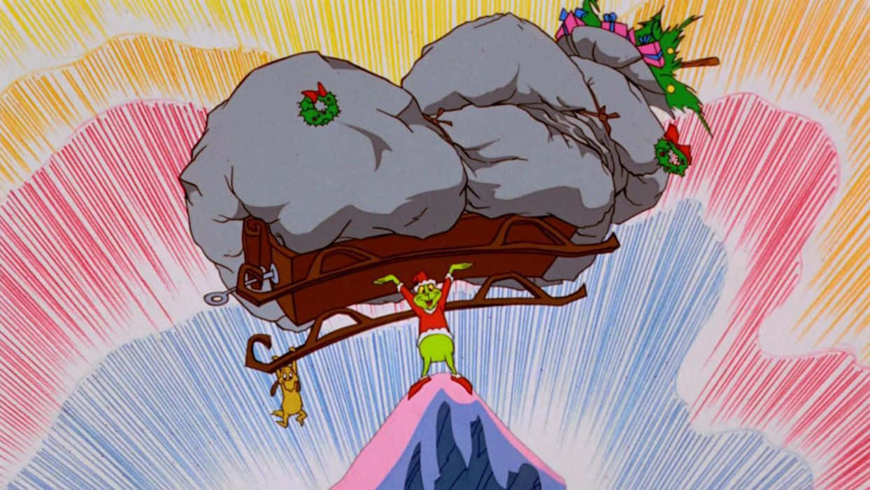 Grinch, sleigh, snowy mountain peak, SD Desktop Wallpaper