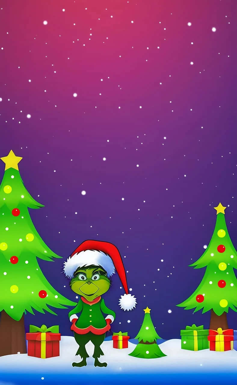 Grinch, red Santa hat, Christmas trees, HD Phone Wallpaper