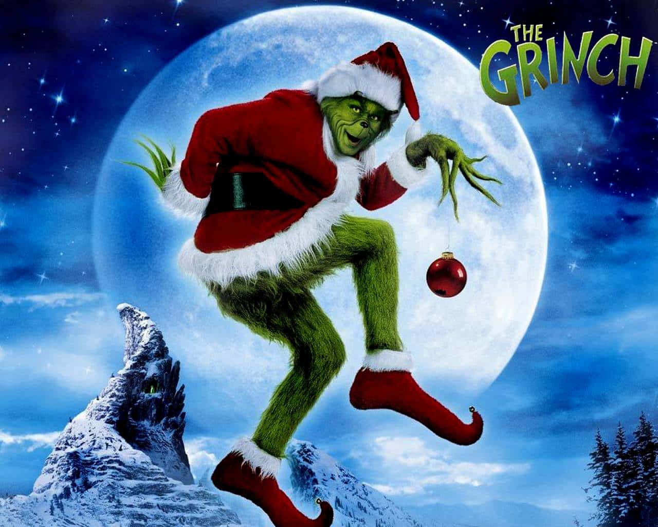 Grinch, red Santa suit, giant moon, HD Desktop Wallpaper