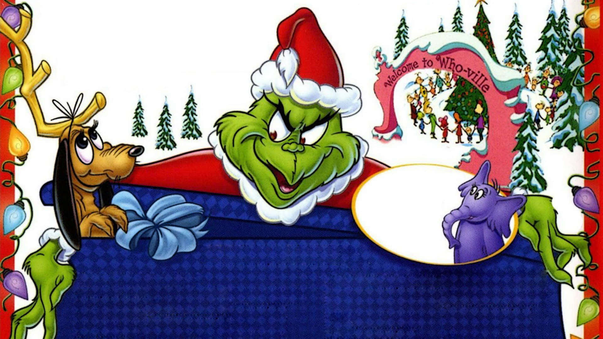 Grinch, Santa hat, purple cat, Full HD Desktop Wallpaper