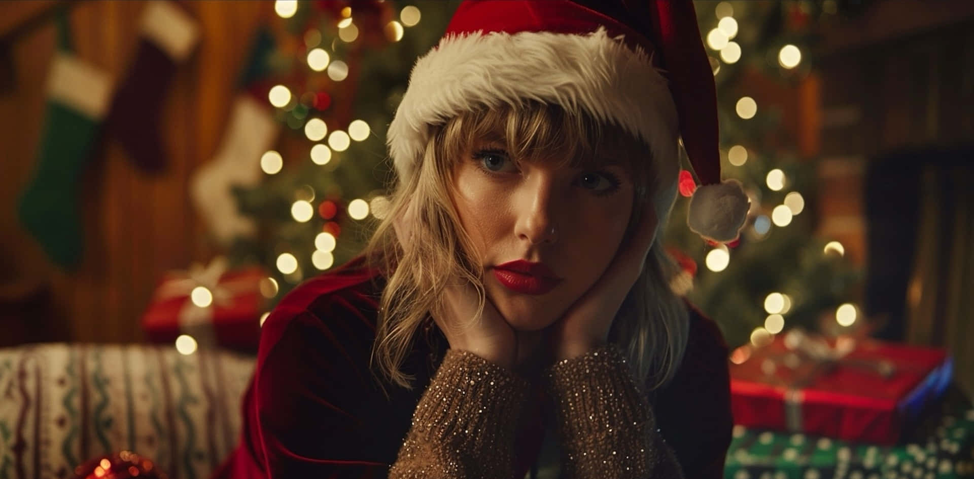 Santa hat, red Santa hat, velvet robe, Full HD Desktop Wallpaper