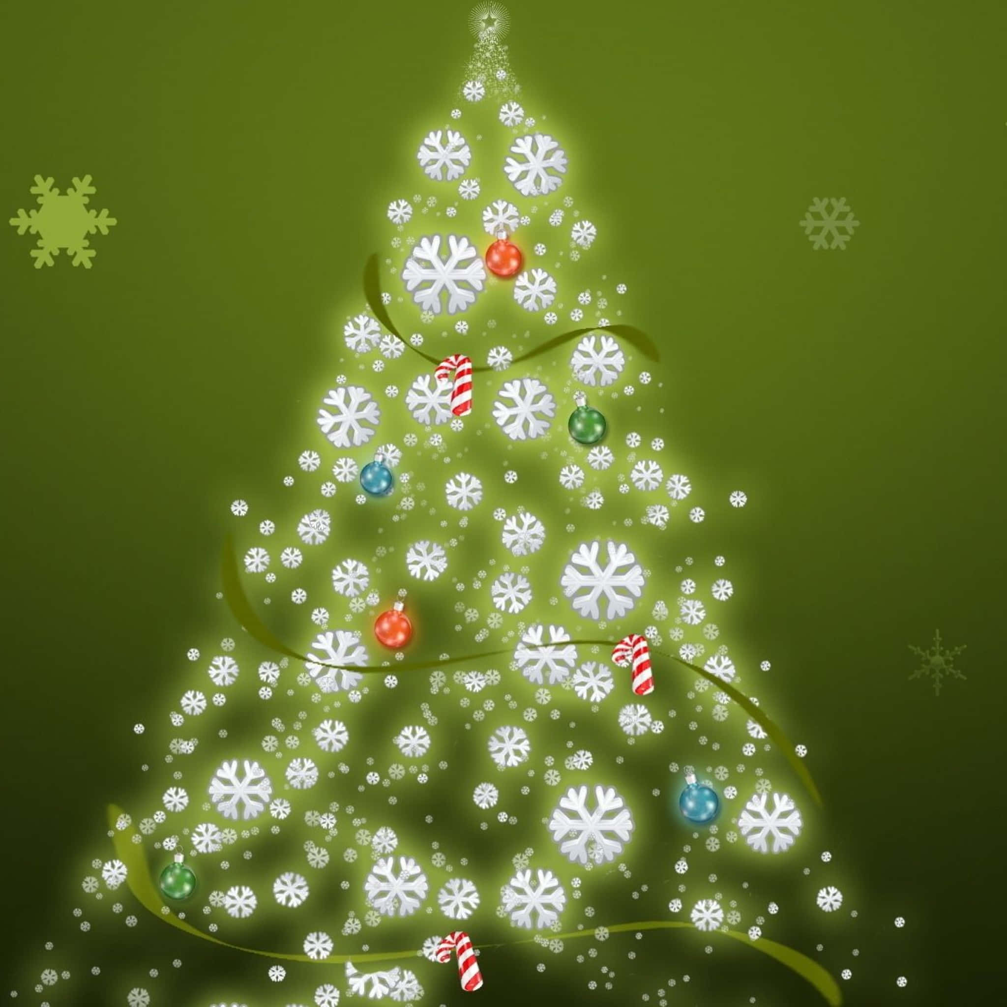 Christmas tree, white snowflakes, candy canes, Full HD Desktop Wallpaper