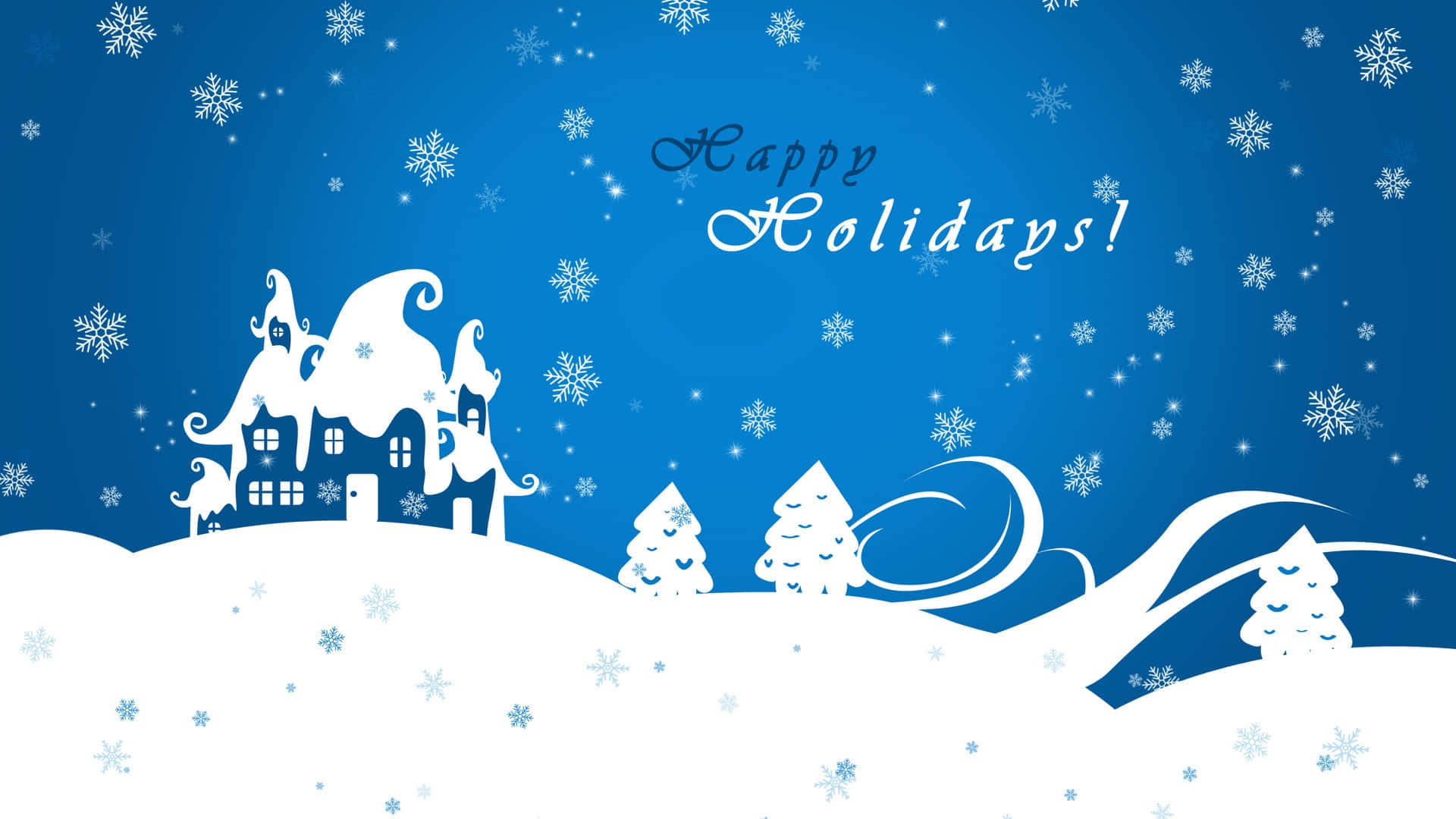 snowy village, trees, swirling snowflakes, Full HD Desktop Wallpaper
