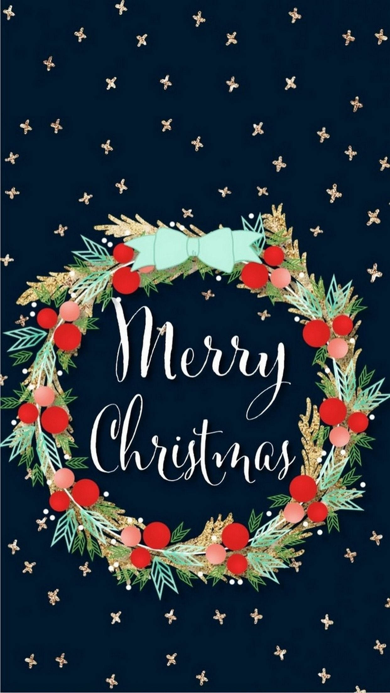 Christmas wreath, red berries, mint bow, Full HD Phone Wallpaper