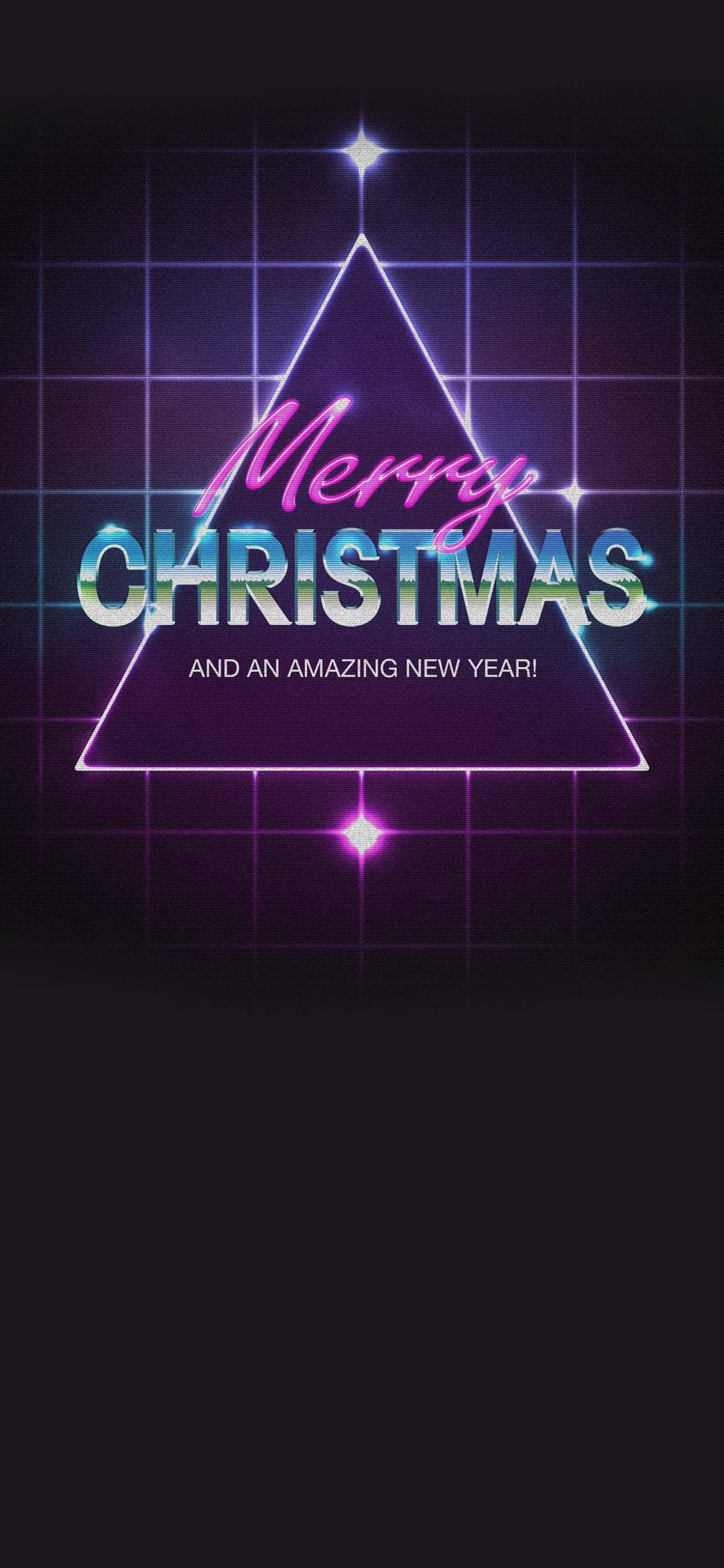 vaporwave style, Merry Christmas, neon pink and blue, 2K Phone Wallpaper