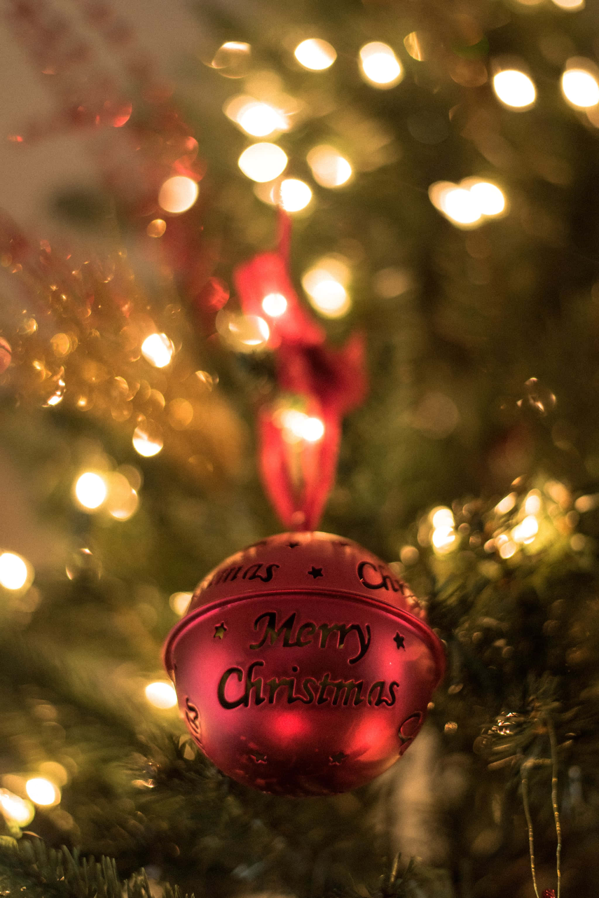 iPhone, Christmas aesthetic, red bell, 2K Phone Wallpaper
