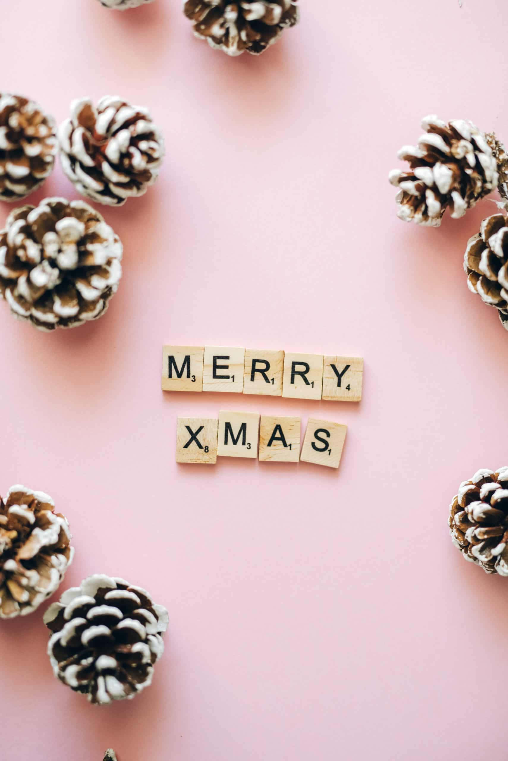 iPhone Christmas Aesthetic, Scrabble tiles, wooden tiles, 2K Phone Wallpaper