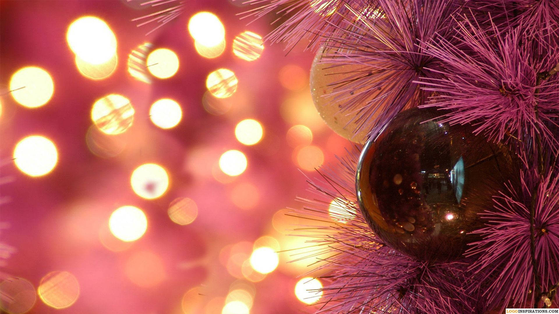 purple tinsel tree, shiny ornaments, warm glowing bokeh lights, Full HD Desktop Wallpaper