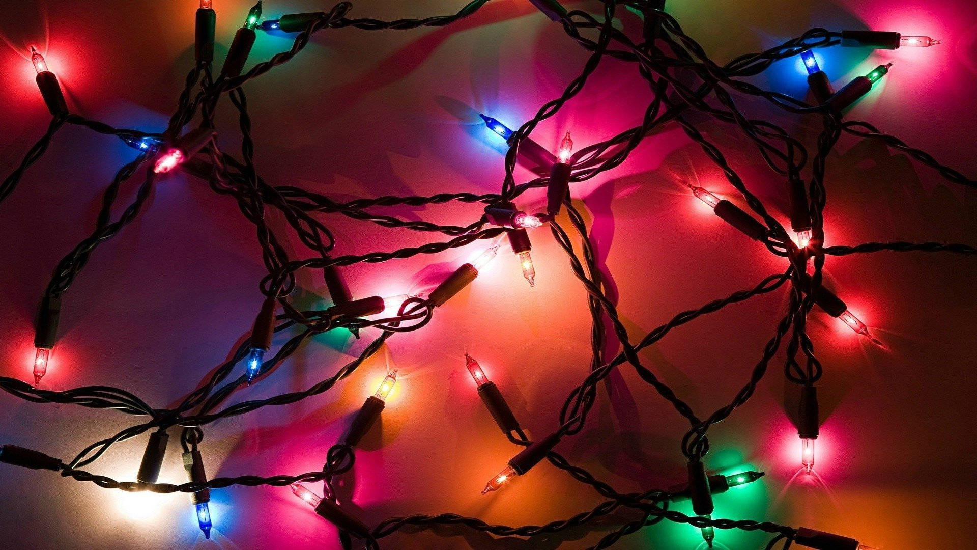 Christmas lights, red, blue, Full HD Desktop Wallpaper