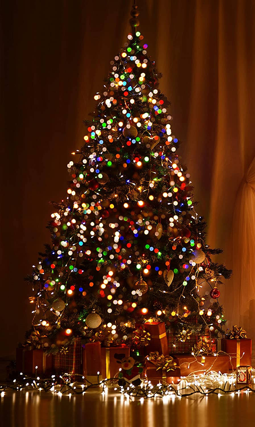 Christmas tree, colorful lights, ornaments, HD Phone Wallpaper