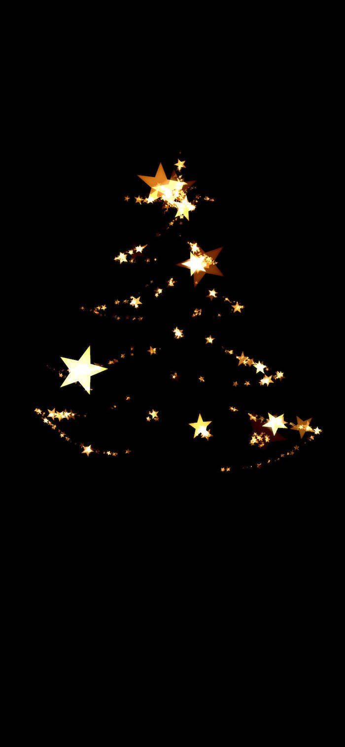 glowing golden star tree, pure black background, scattered twinkling stars, HD Phone Wallpaper