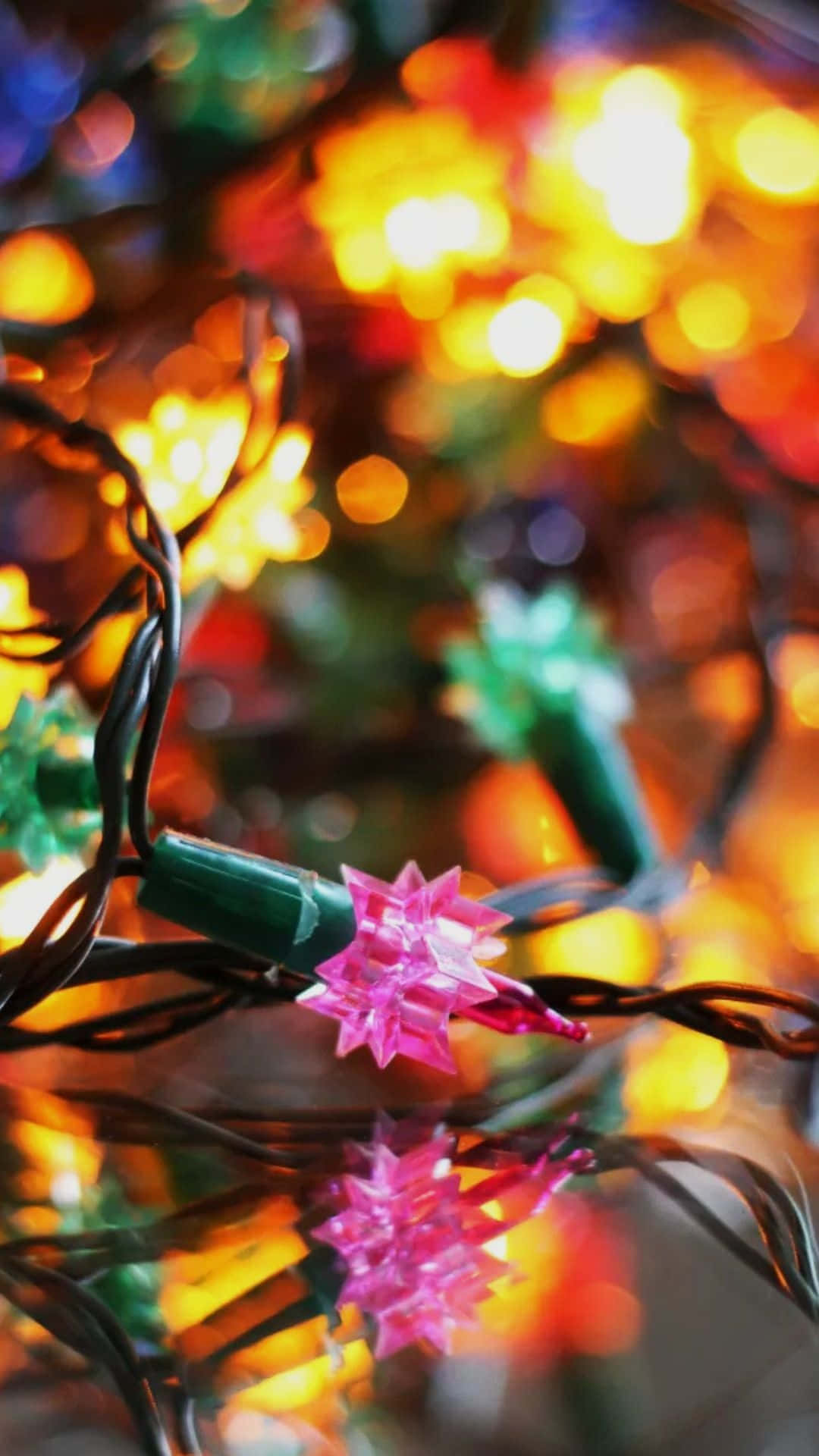 pink star-shaped Christmas light, green base, black wire, Full HD Phone Wallpaper