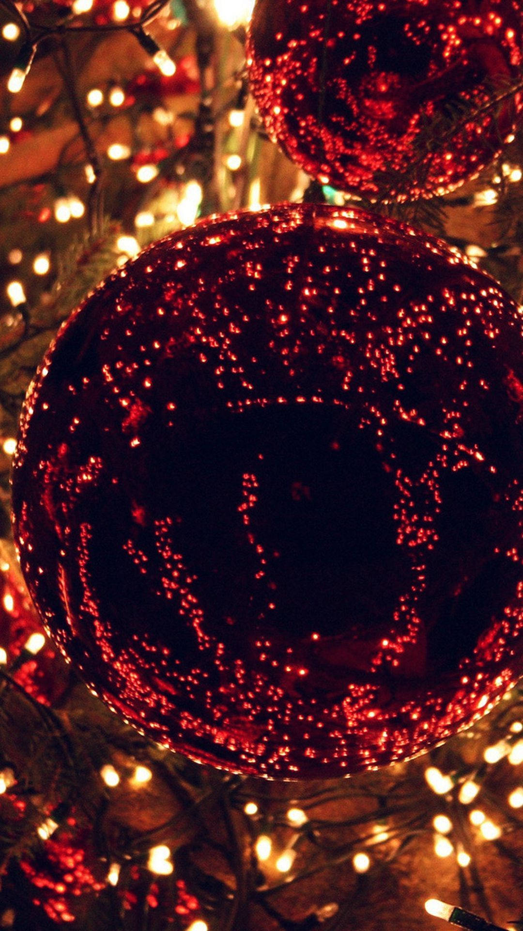 Christmas Lights iPhone, glittering red Christmas ornaments, twinkling string lights, Full HD Phone Wallpaper