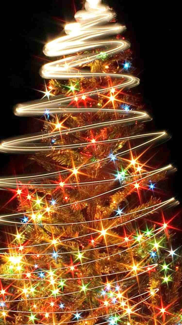 Christmas tree, swirling light trails, sparkling starburst lights, HD Phone Wallpaper