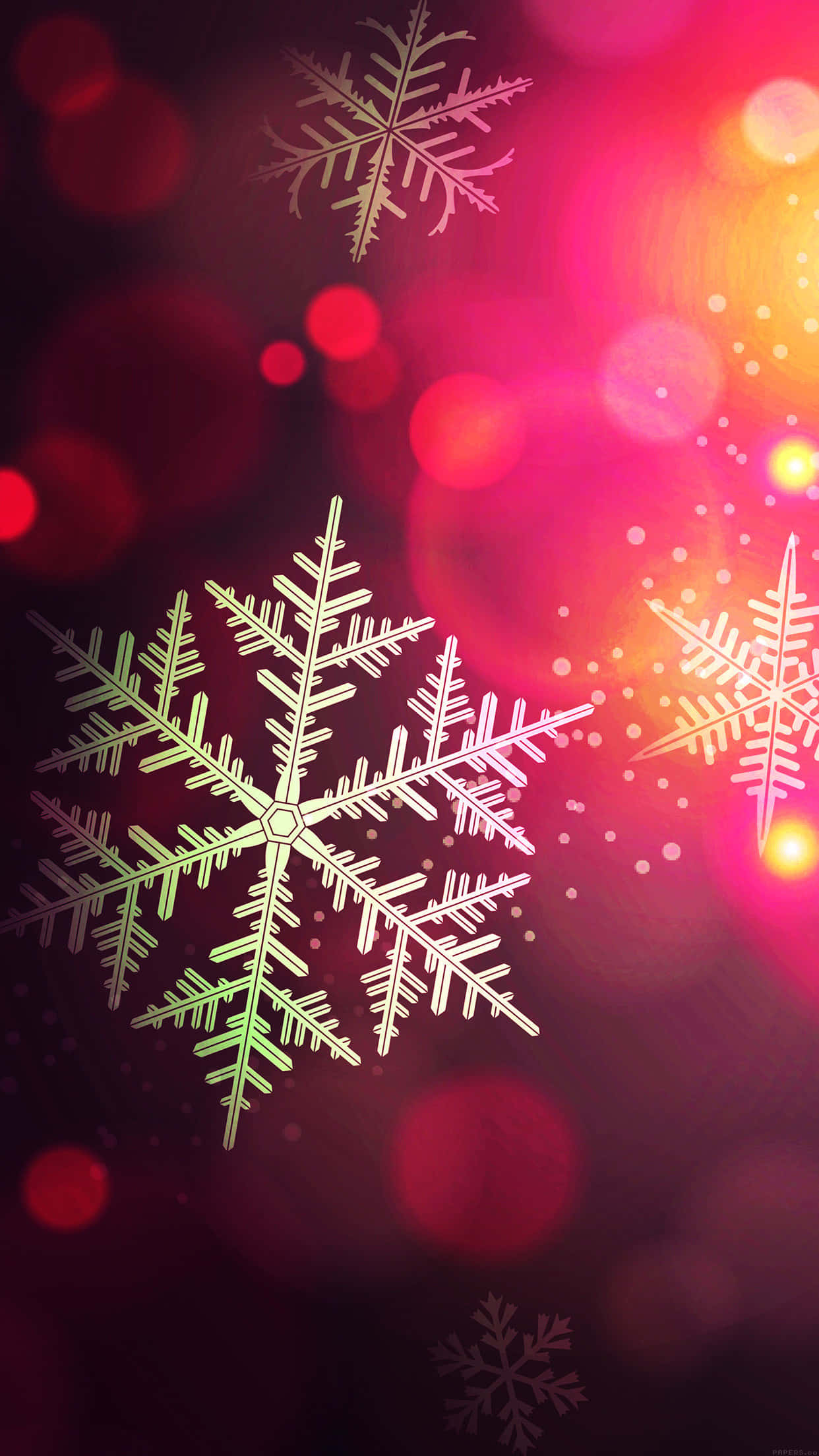 Red Christmas iPhone, snowflakes, vibrant bokeh, Full HD Phone Wallpaper